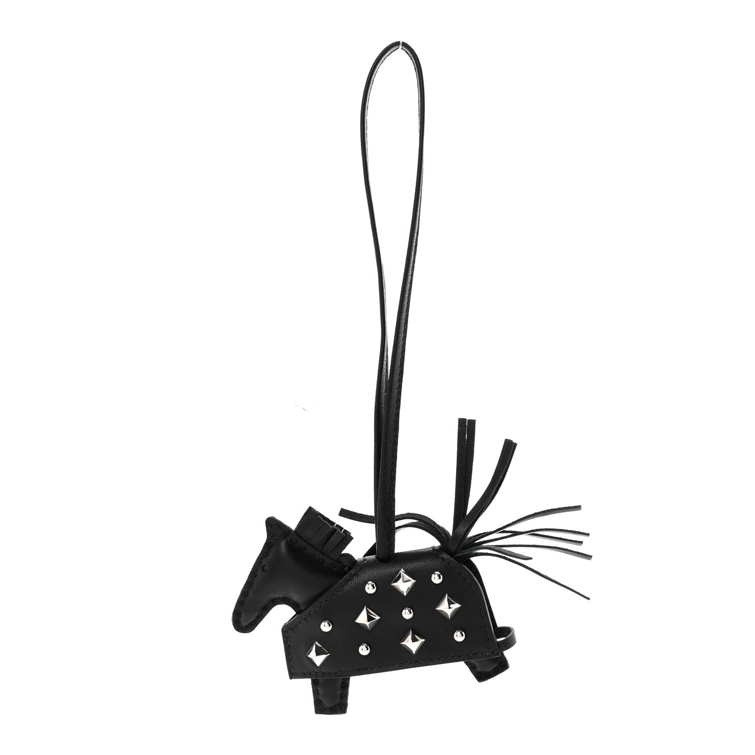 Milo Lambskin Studded Grigri Rodeo Robeo Rock Horse Bag Charm PM Black