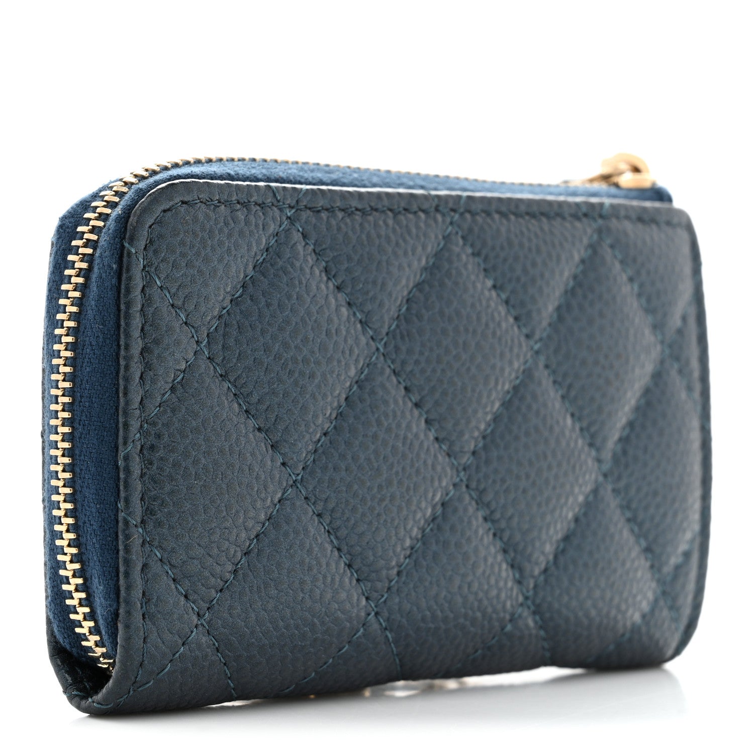 Caviar Quilted Zipped Key Holder Case Dark Blue