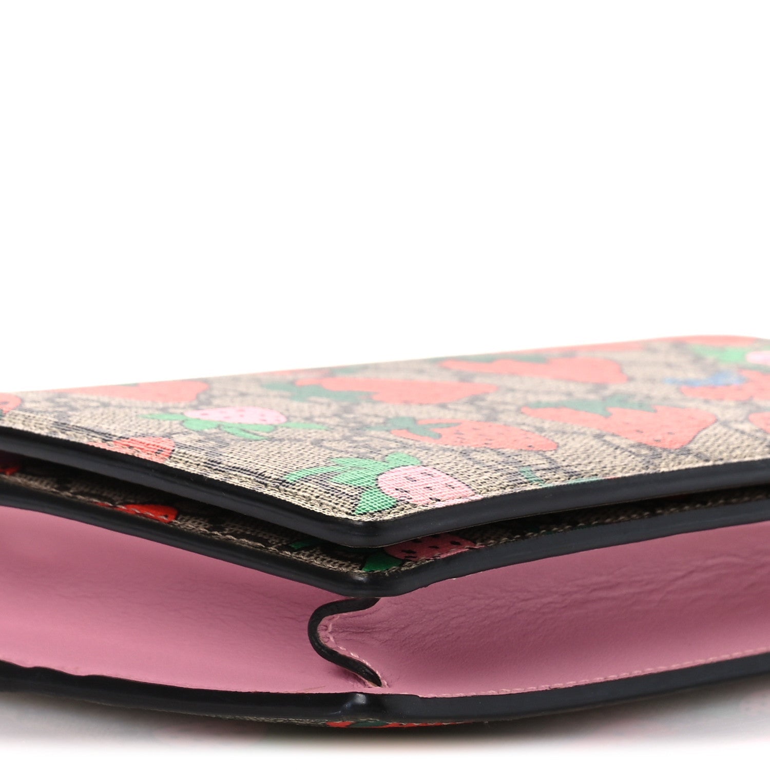 GG Supreme Monogram Strawberry Chain Wallet