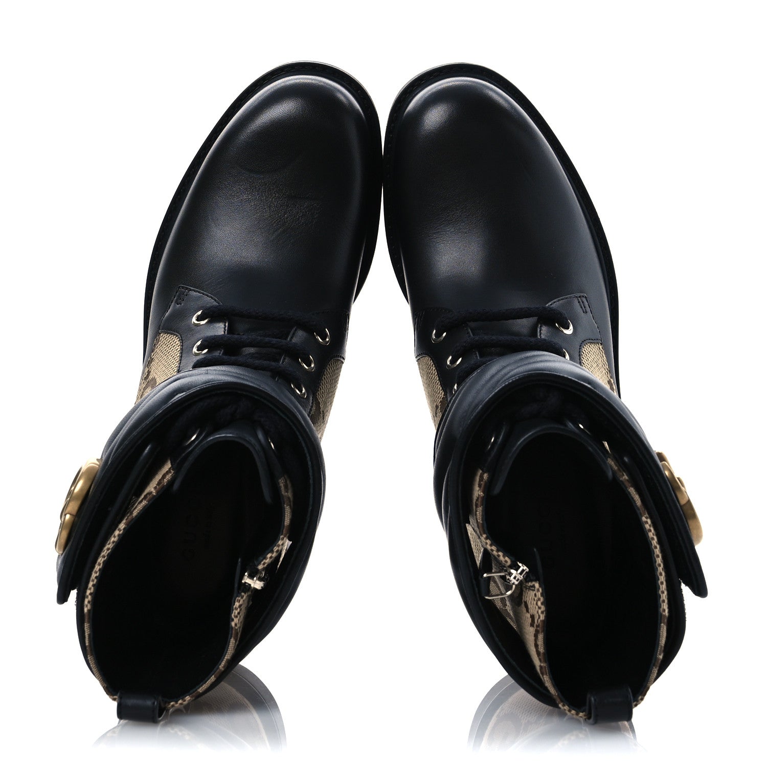 Flores Calfskin Monogram Maxi GG Nappa Matelasse Double G 40mm Ankle Boots 37 Black Camel Ebony
