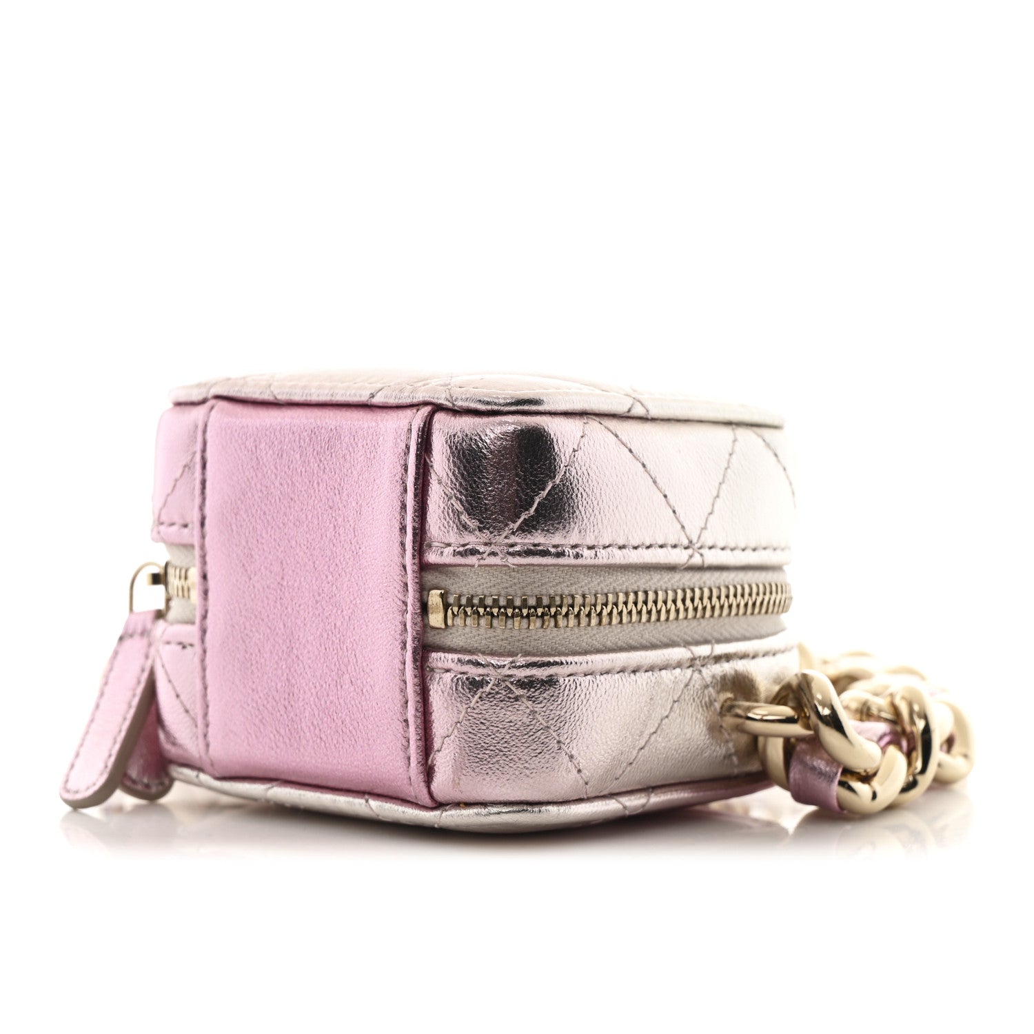 Gradient Metallic Lambskin Quilted Like A Wallet Clutch With Chain Gold Pink