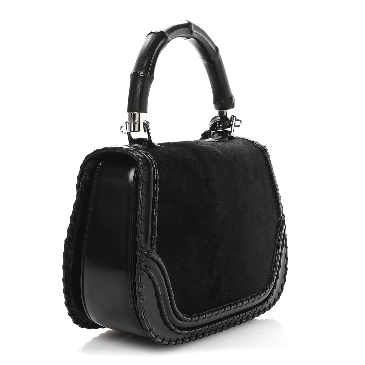 Pony Hair New Bamboo Medium Top Handle Bag Black