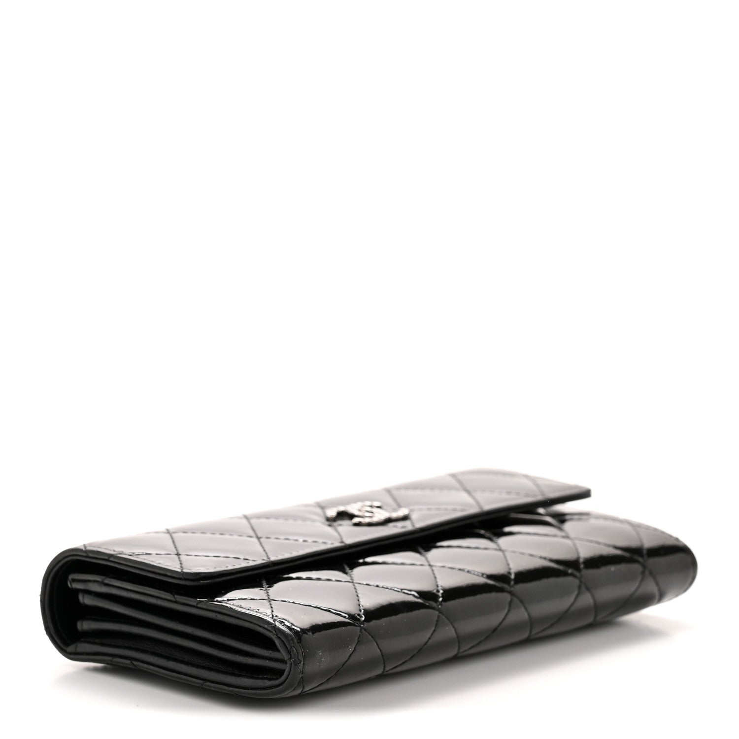 Patent Quilted Large Brilliant Flap Wallet Black
