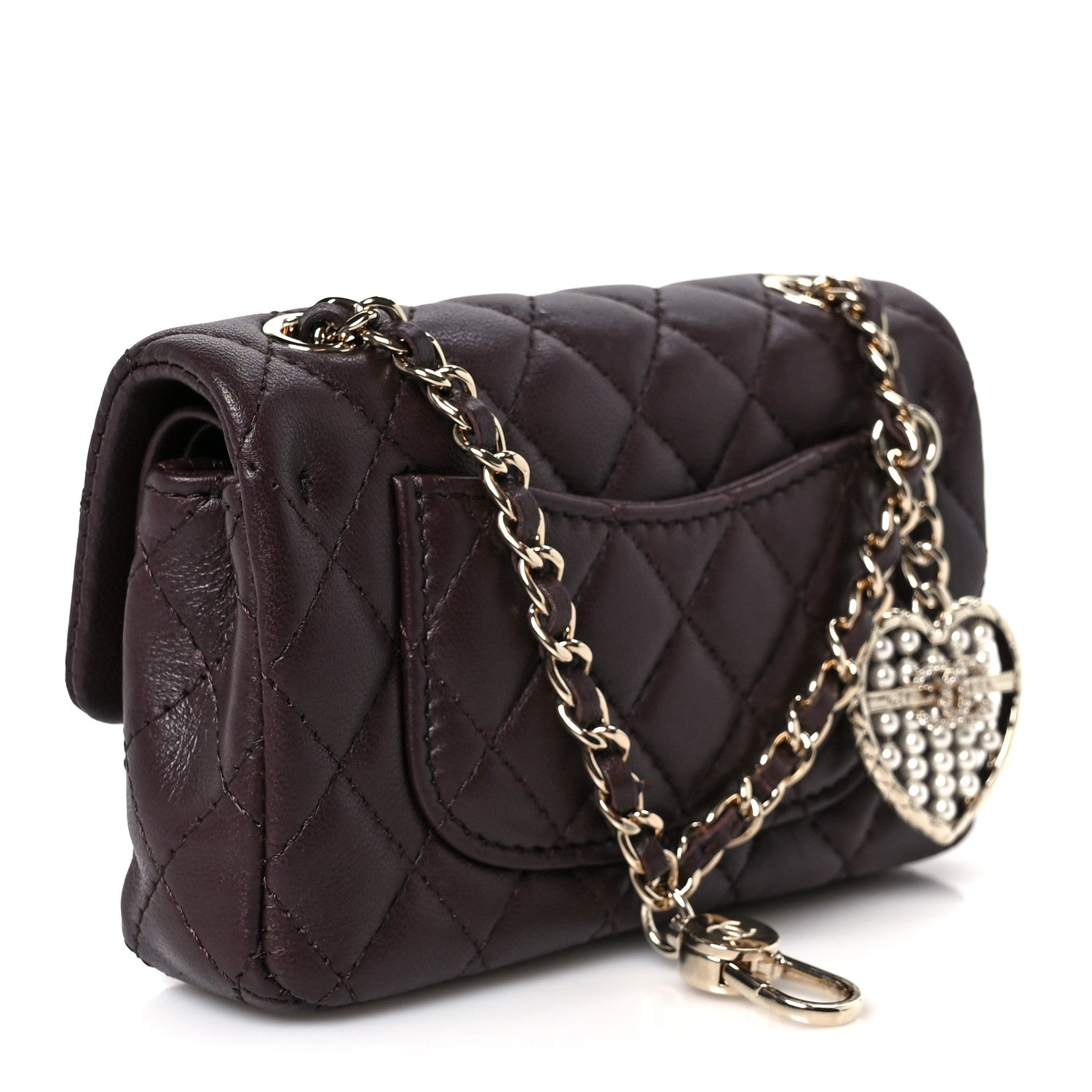 Lambskin Quilted Mini Double Flap With Hook Dark Brown