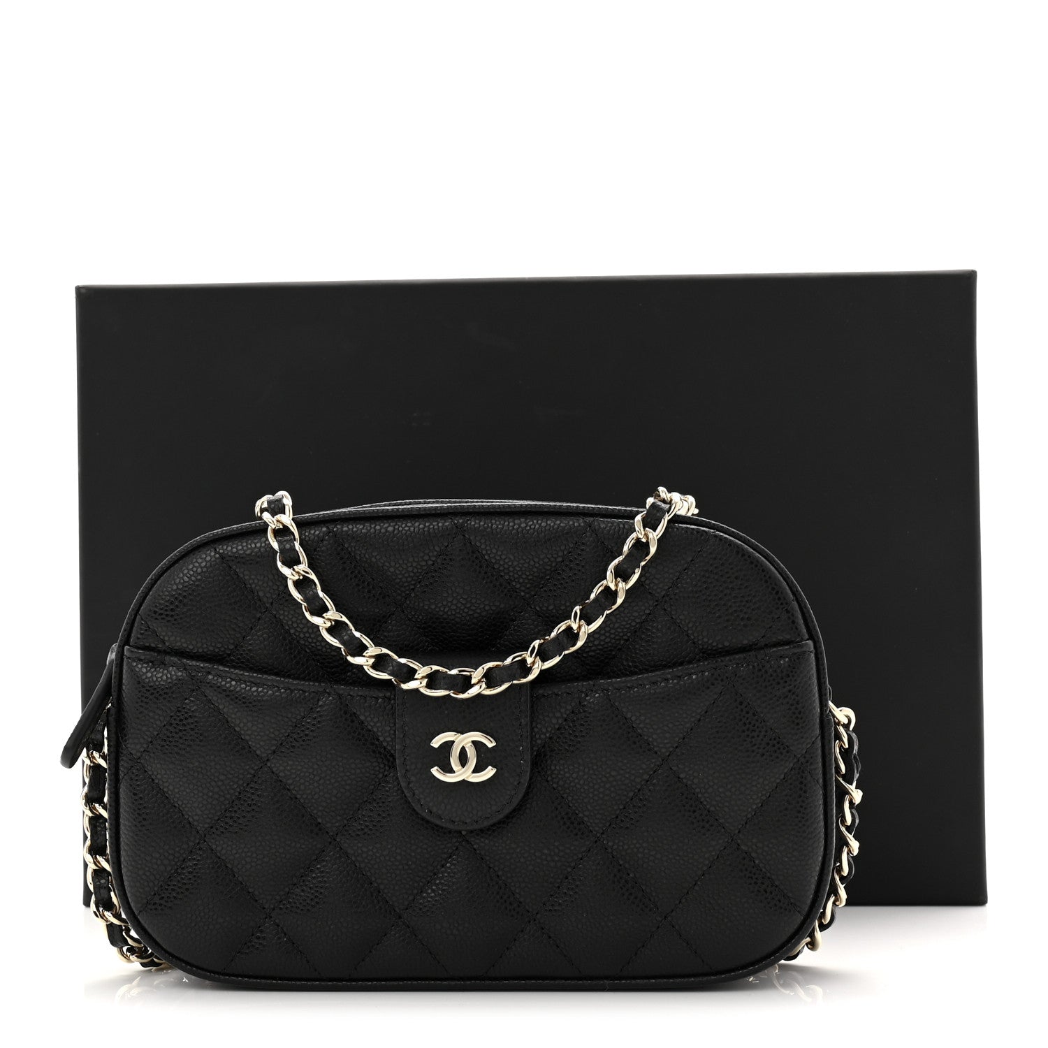 Caviar Quilted Chain Camera Bag Black