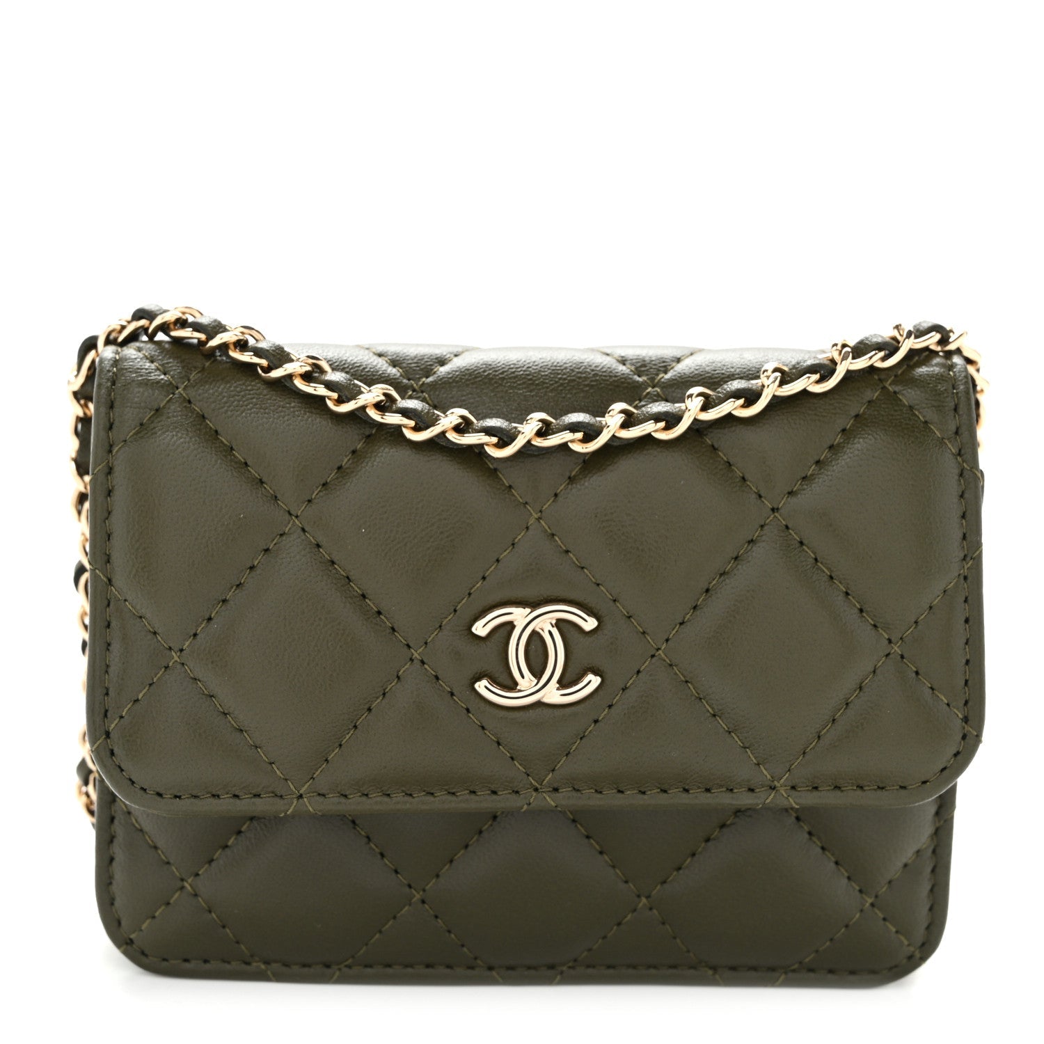 Lambskin Quilted Clutch With Chain Green
