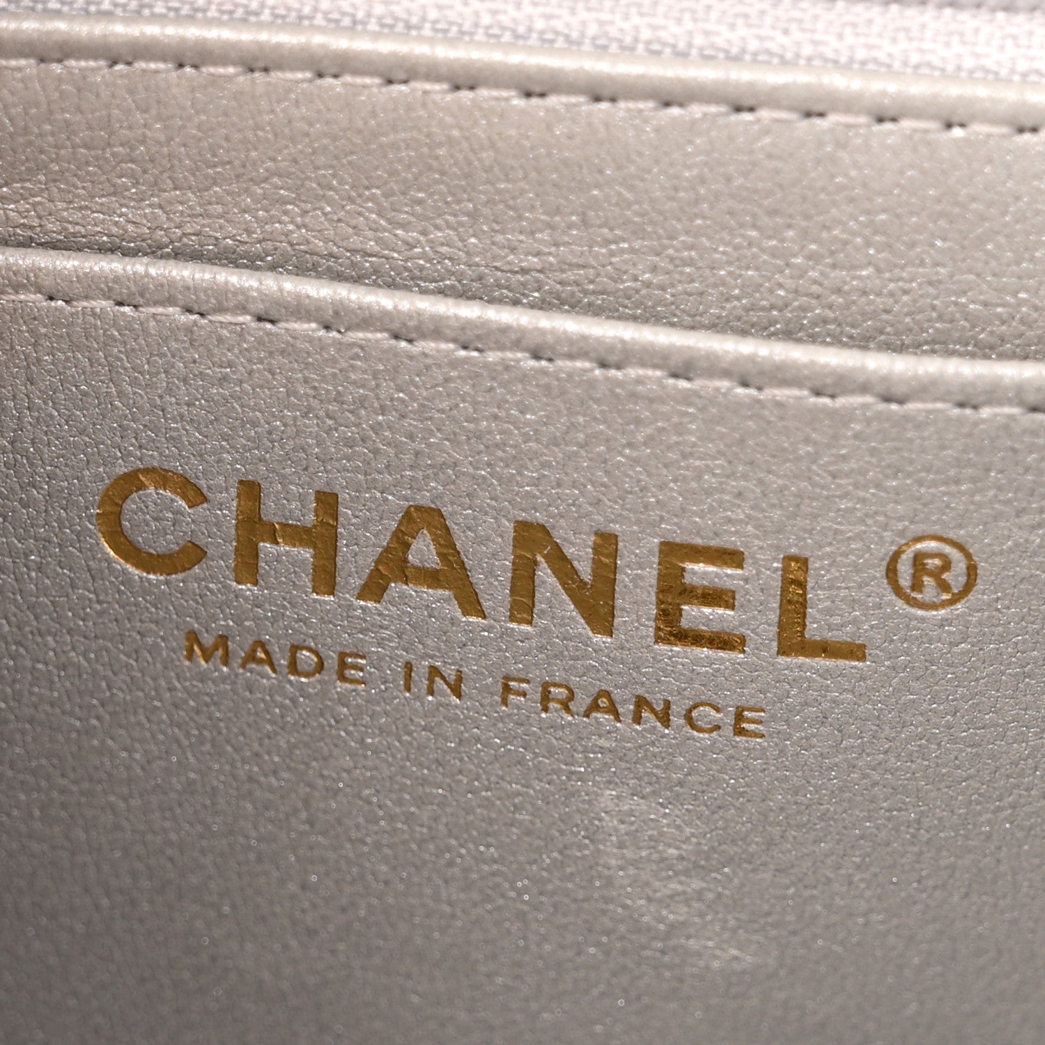 Metallic Calfskin Quilted Mini Rectangular Flap Silvery