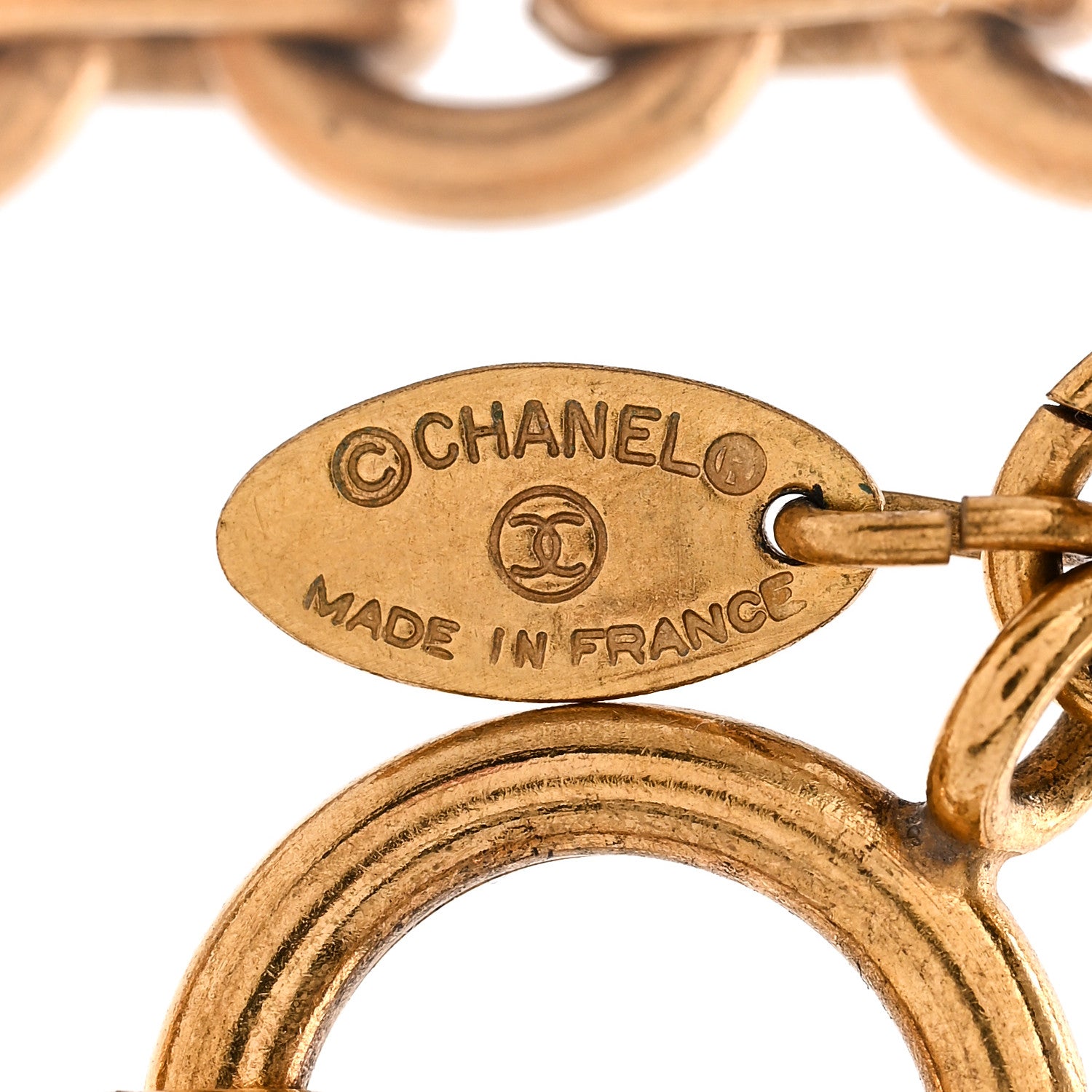 Metal Quilted CC Necklace Gold