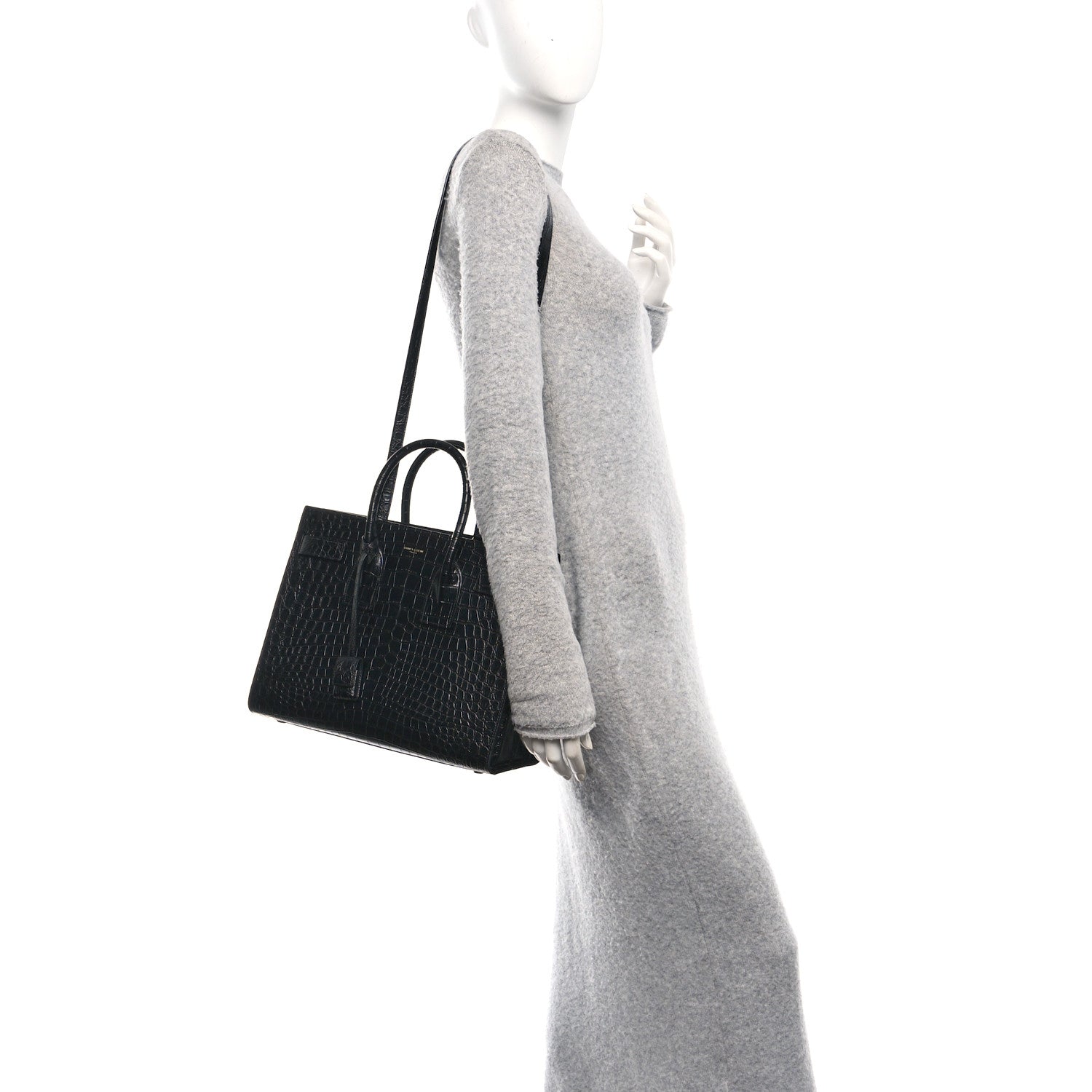 Calfskin Crocodile Embossed Small Sac de Jour Black
