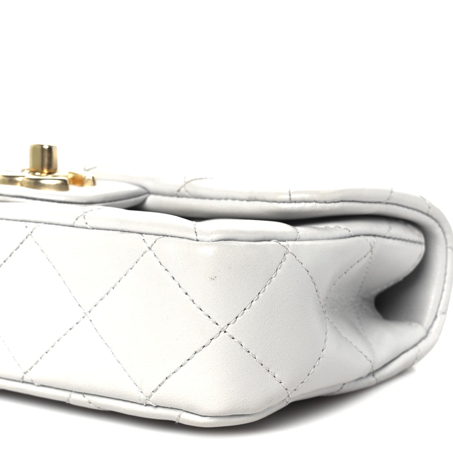 Shiny Lambskin Quilted Mini Sweetheart Flap Light Grey