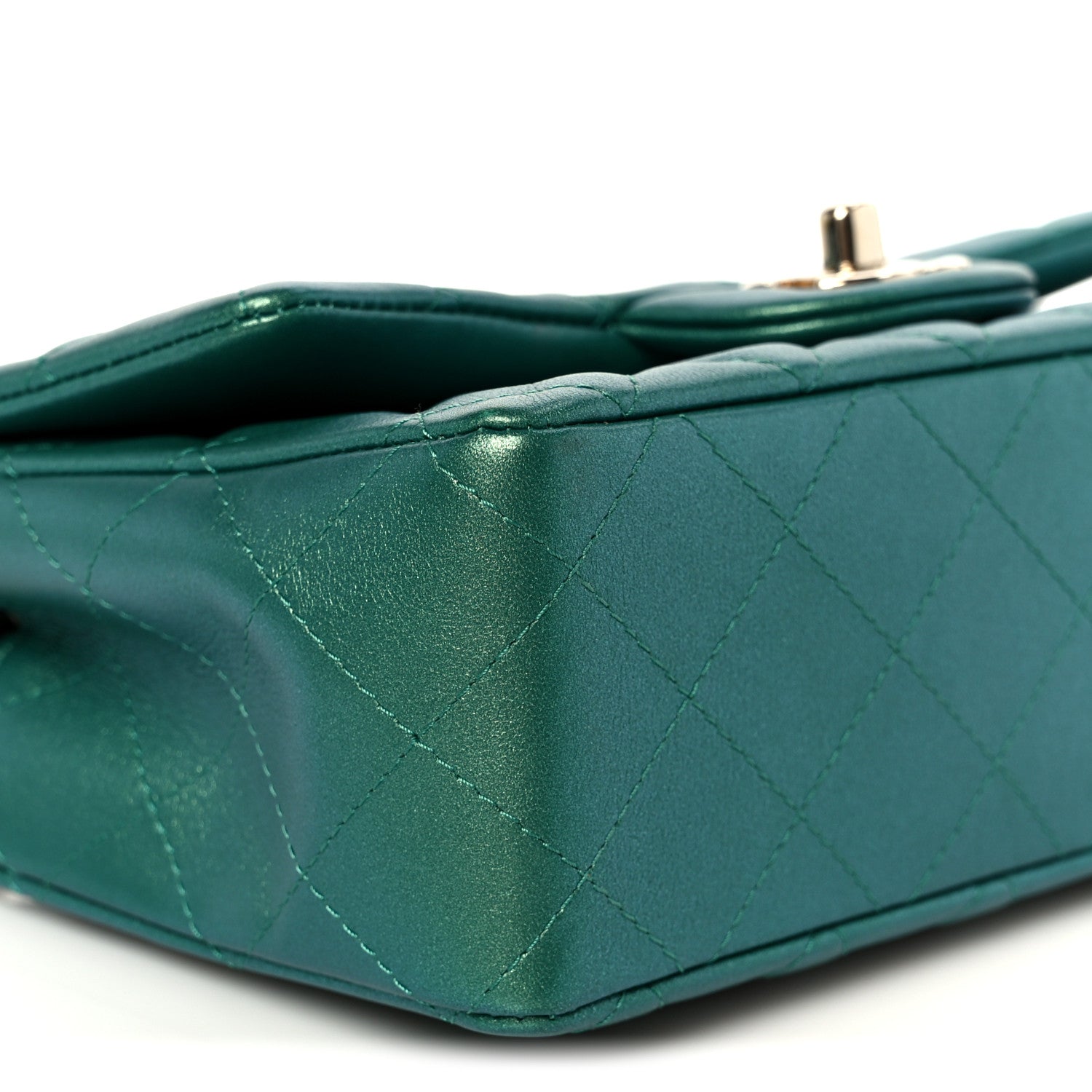 Iridescent Lambskin Quilted Mini Rectangular Flap Green