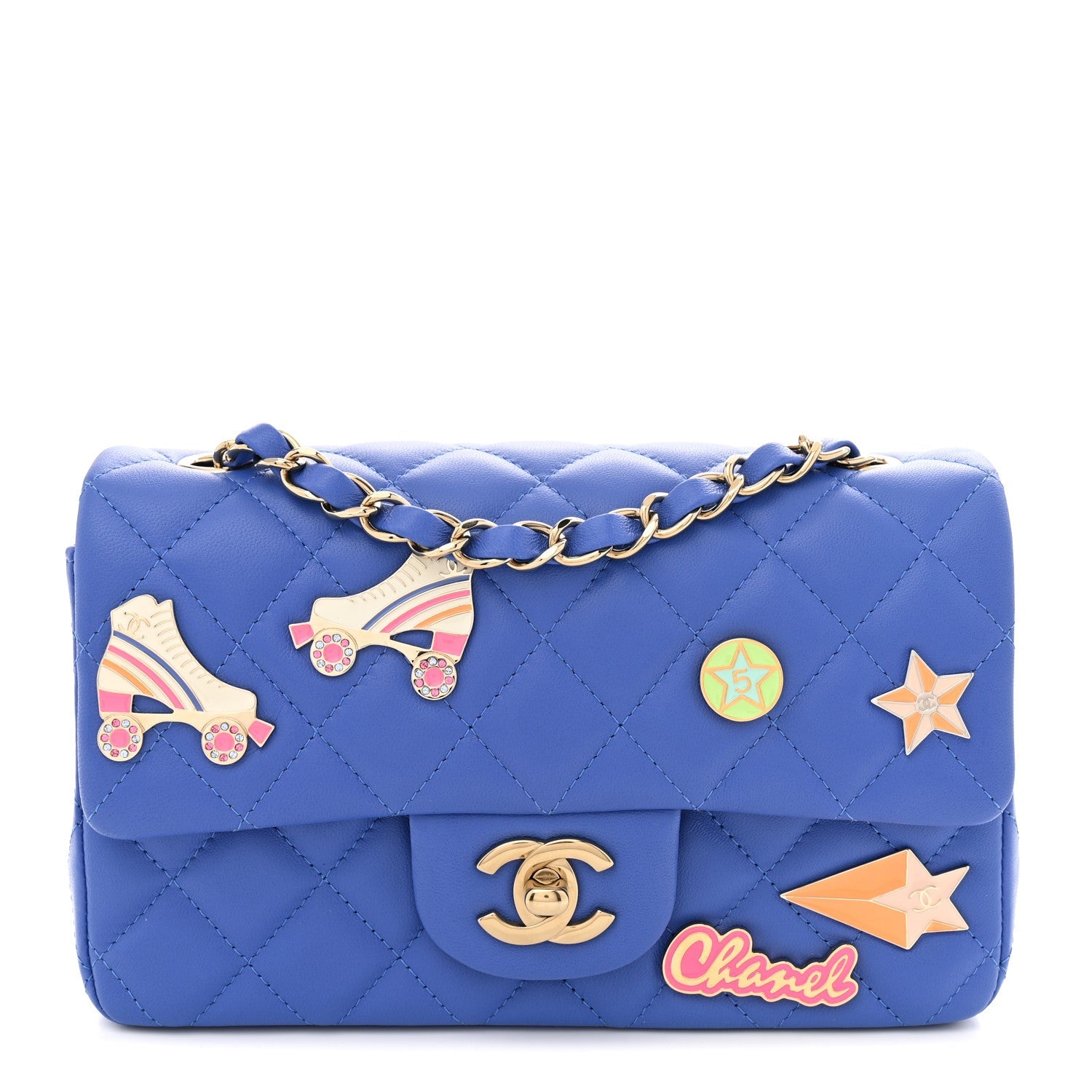 Lambskin Quilted Mini Hollywood Charms Rectangular Flap Blue