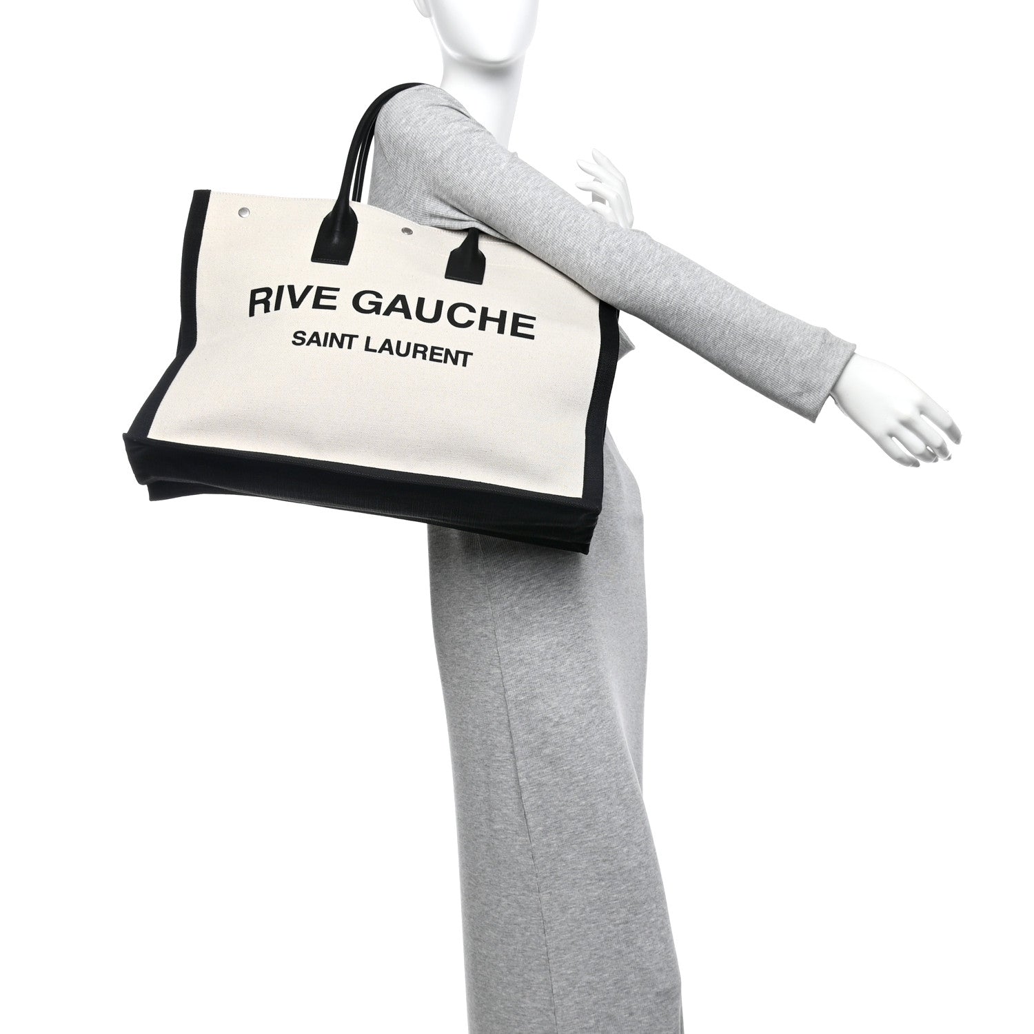 Linen Calfskin Rive Gauche Tote White Black