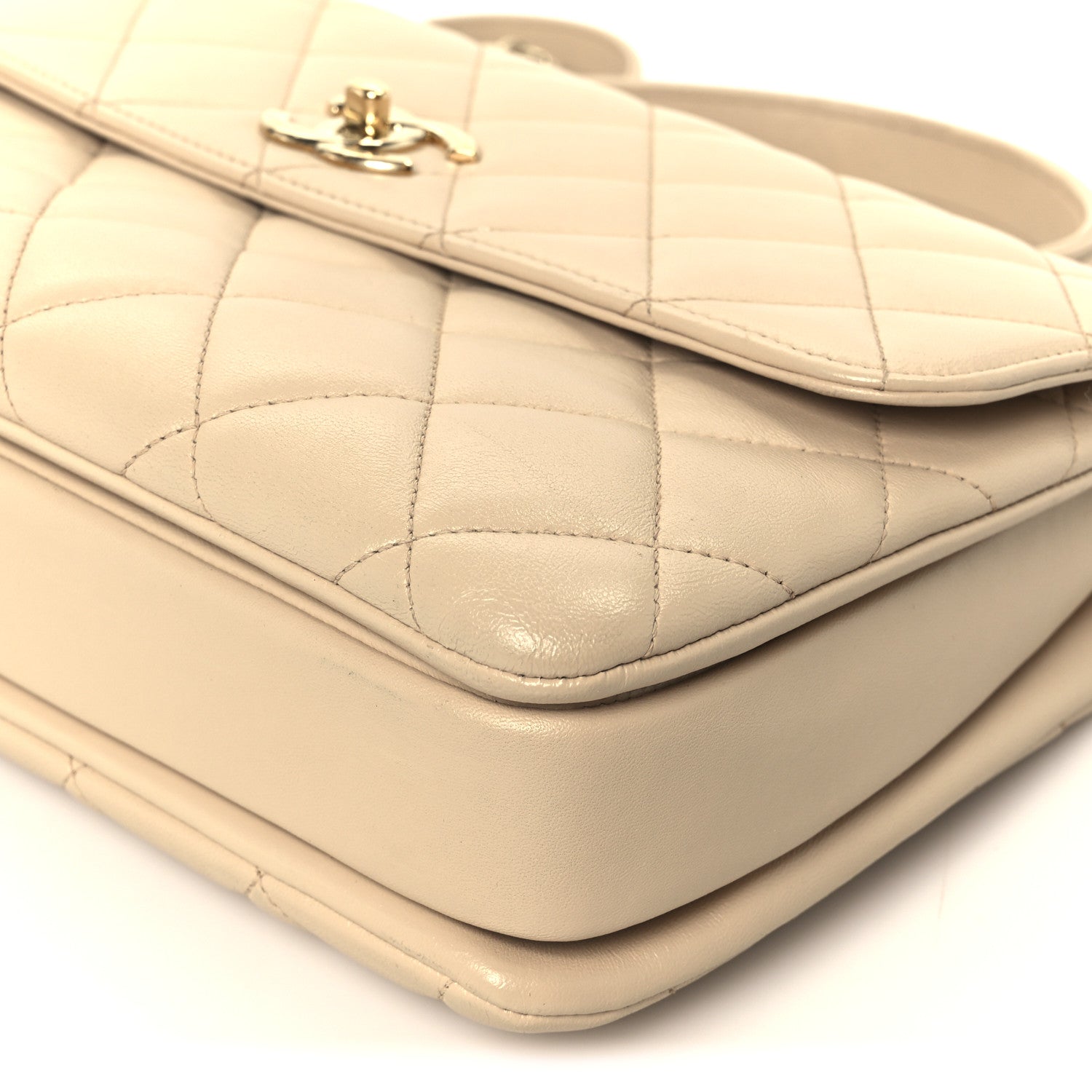 Lambskin Quilted Medium Trendy CC Flap Dual Handle Bag Beige
