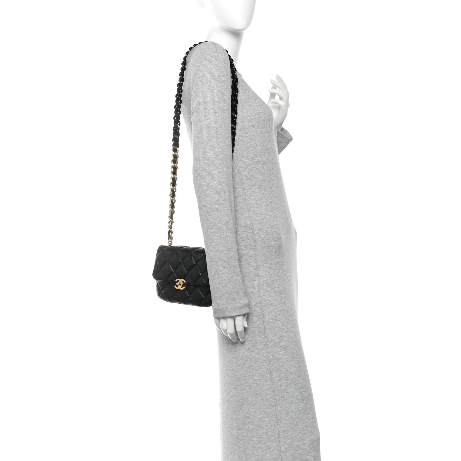 Lambskin Quilted Mini Lacquered Chain Flap Black