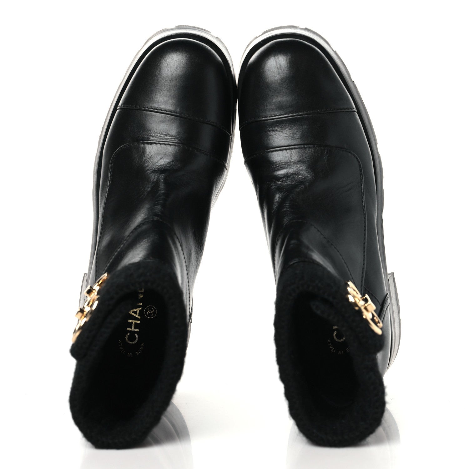 Calfskin Knit CC Short Boots 41 Black