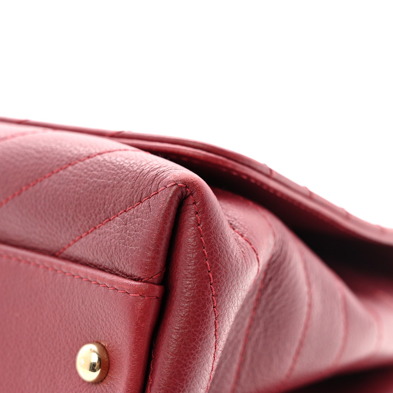 Grained Calfskin Stitched Chevron Medium Chic Top Handle Flap Red