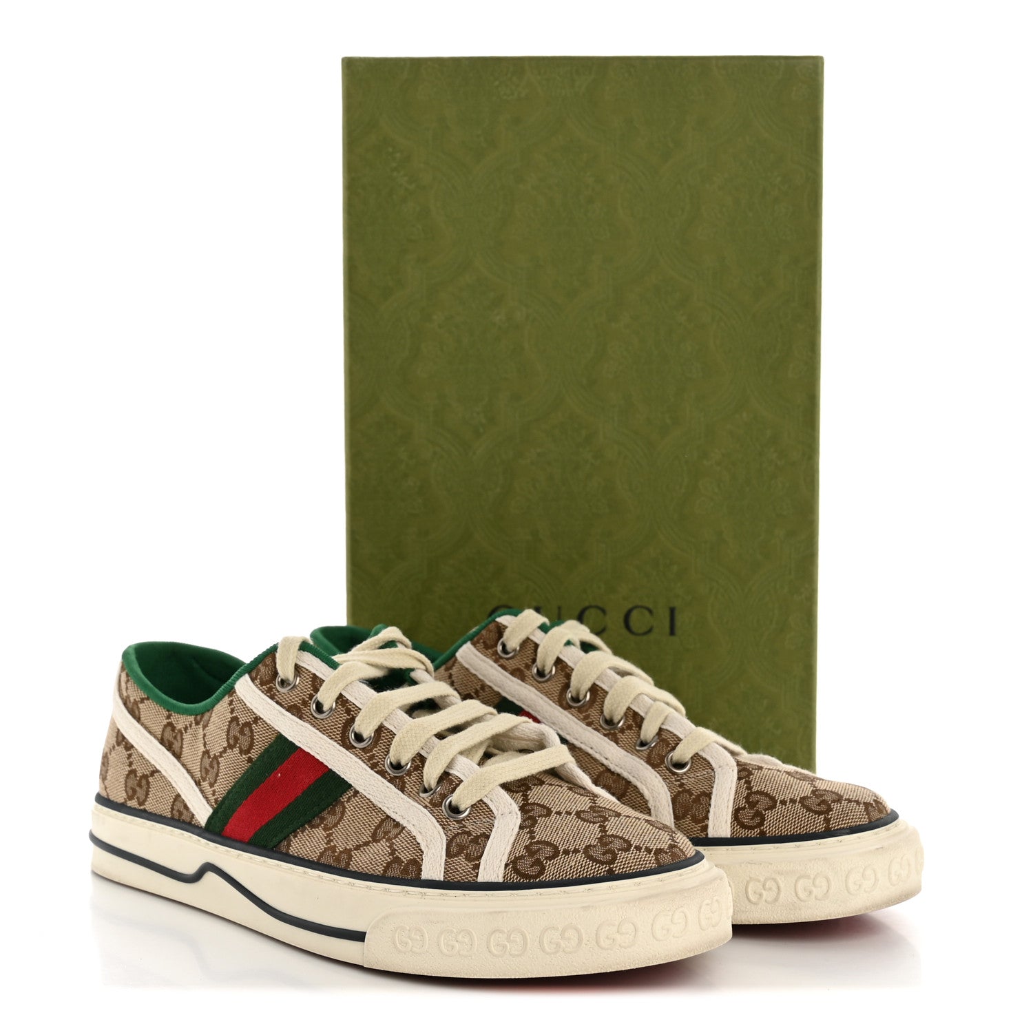 GG Monogram Web Womens 1977 Tennis Sneakers 40 Beige Ebony Mystic White