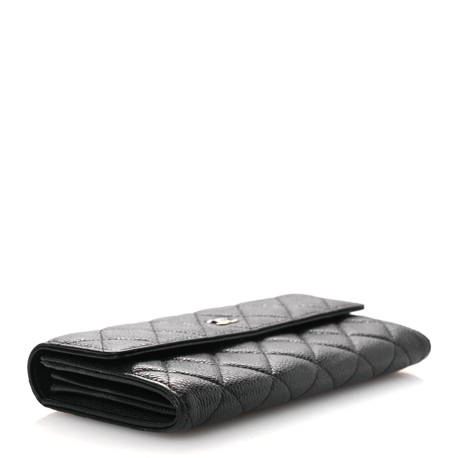 Caviar Quilted Large Gusset Flap Wallet Black