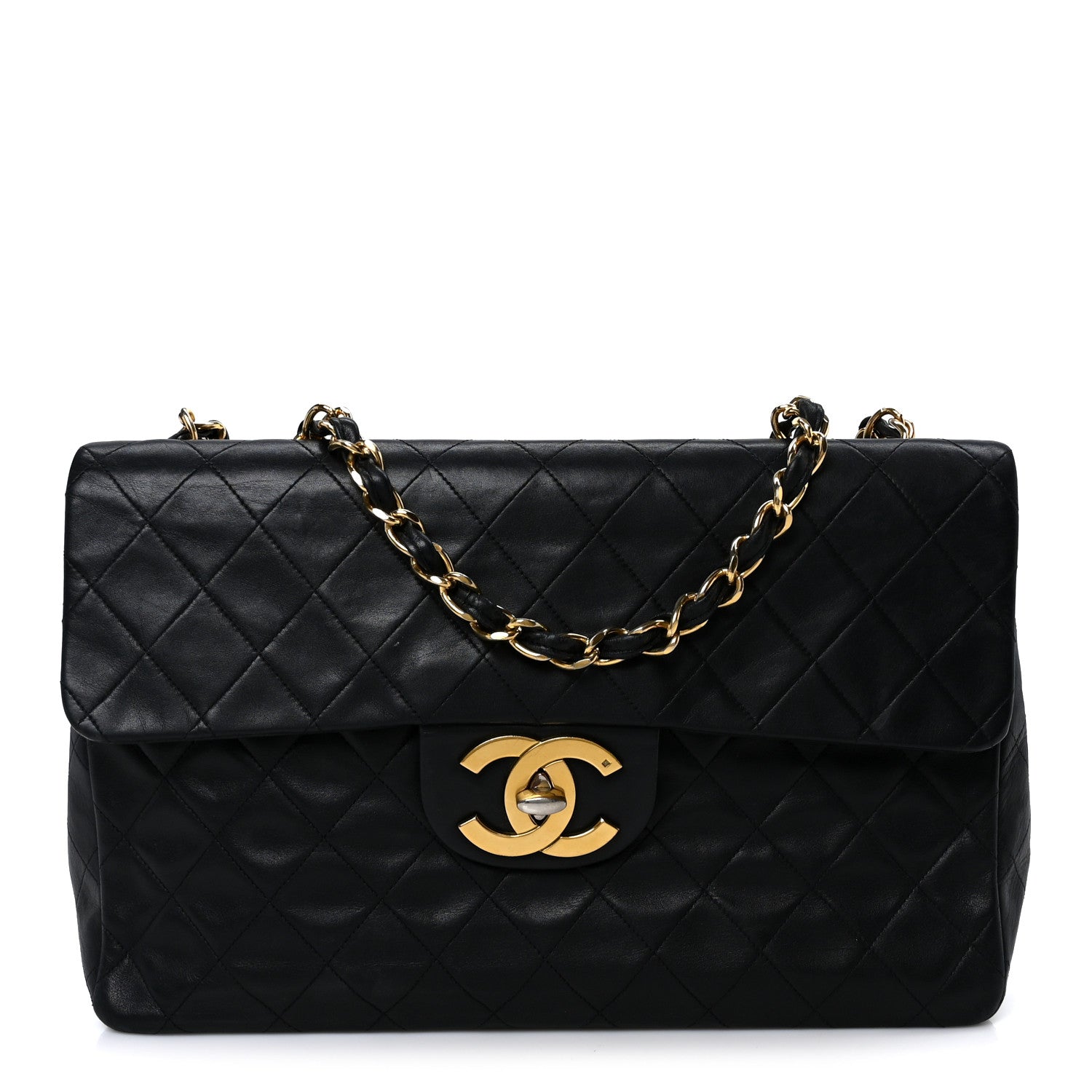 Lambskin Quilted XL Jumbo Single Flap Black