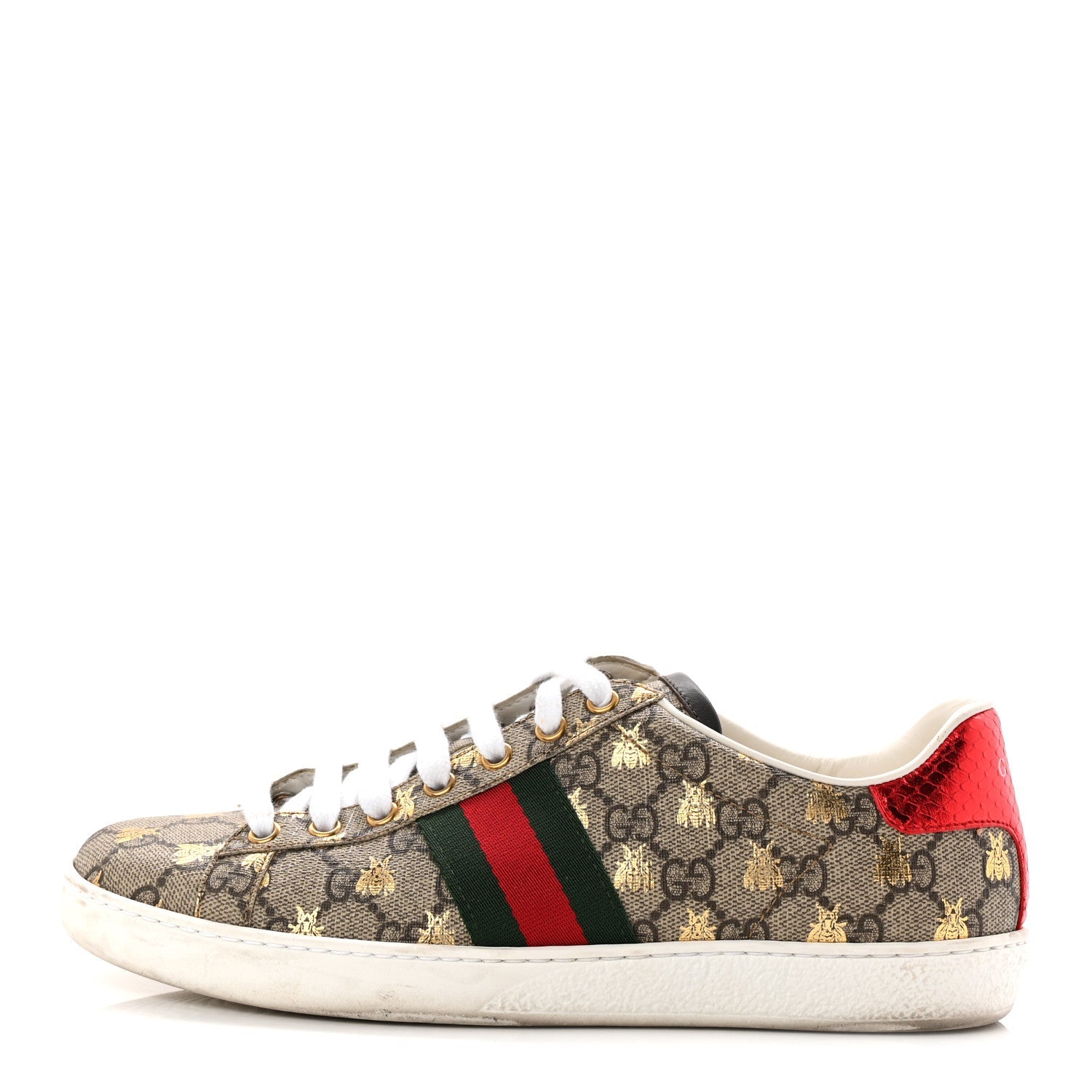 GG Supreme Monogram Bees Ayers Web Womens Ace Sneakers 39 Beige Oro Green Red