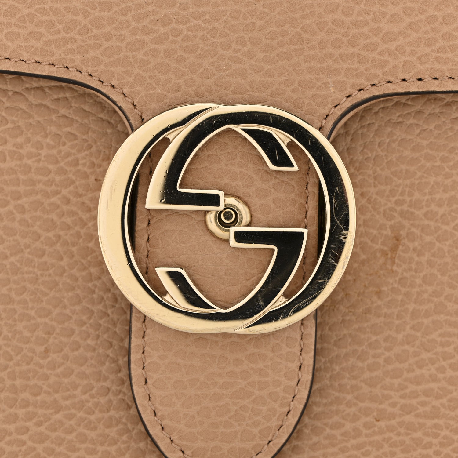 Dollar Calfskin Small Interlocking G Shoulder Bag Camelia