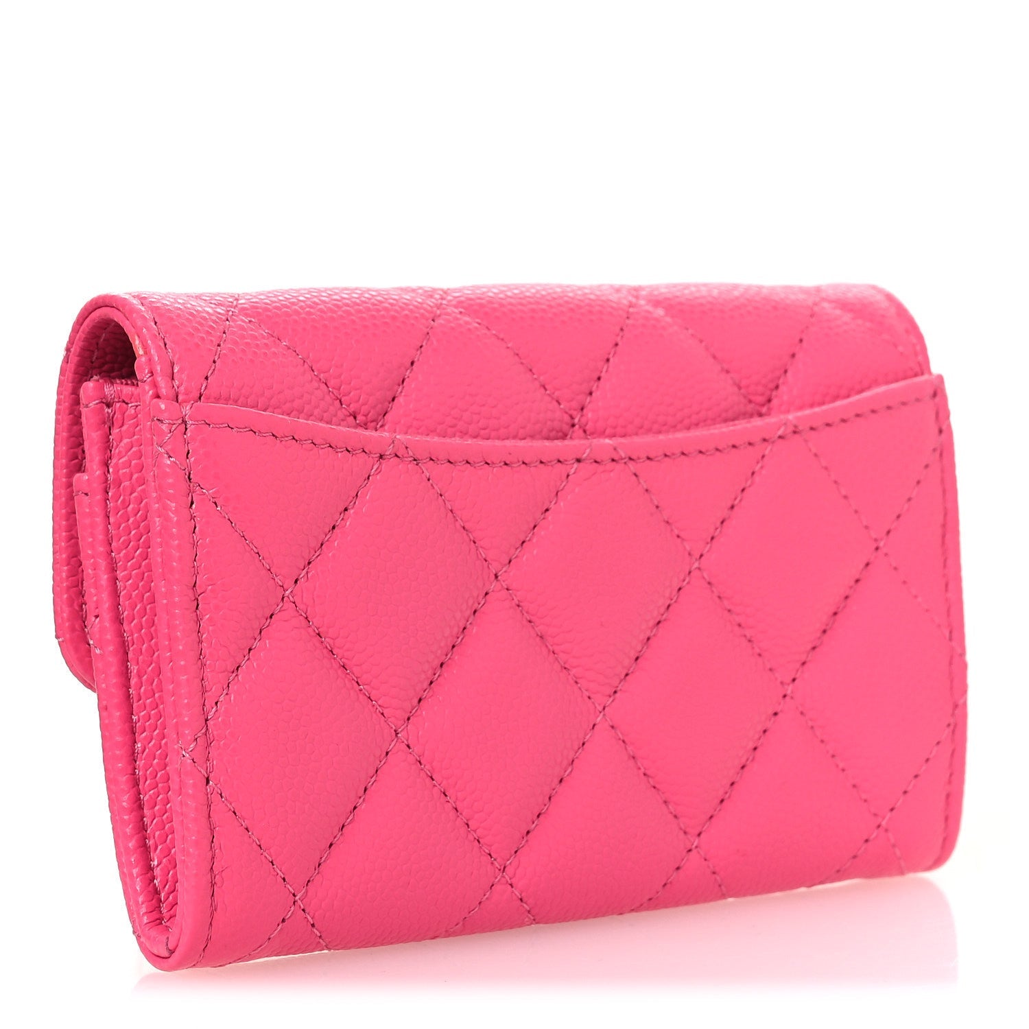 Caviar Quilted Flap Card Holder Wallet Pink