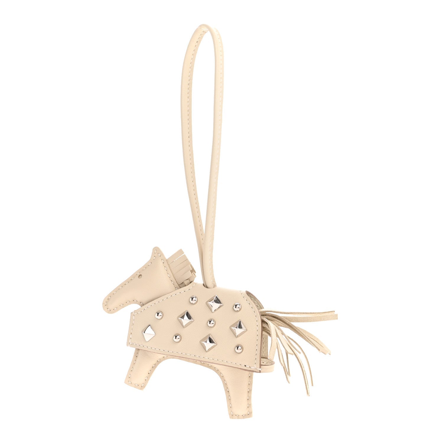 Milo Lambskin Studded Grigri Rodeo Robeo Rock Horse Bag Charm PM Craie