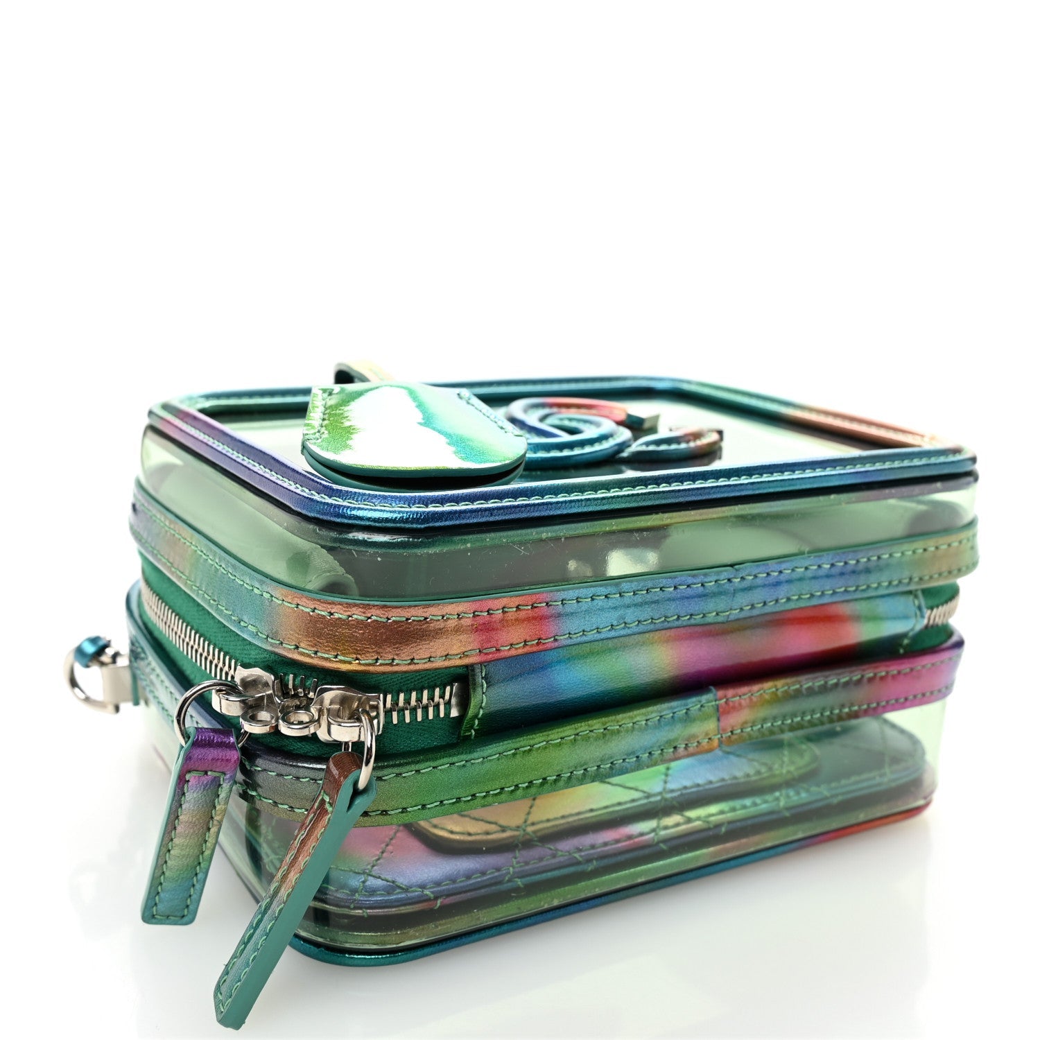 PVC Patent Calfskin Patent Lambskin Small CC Vanity Case Green