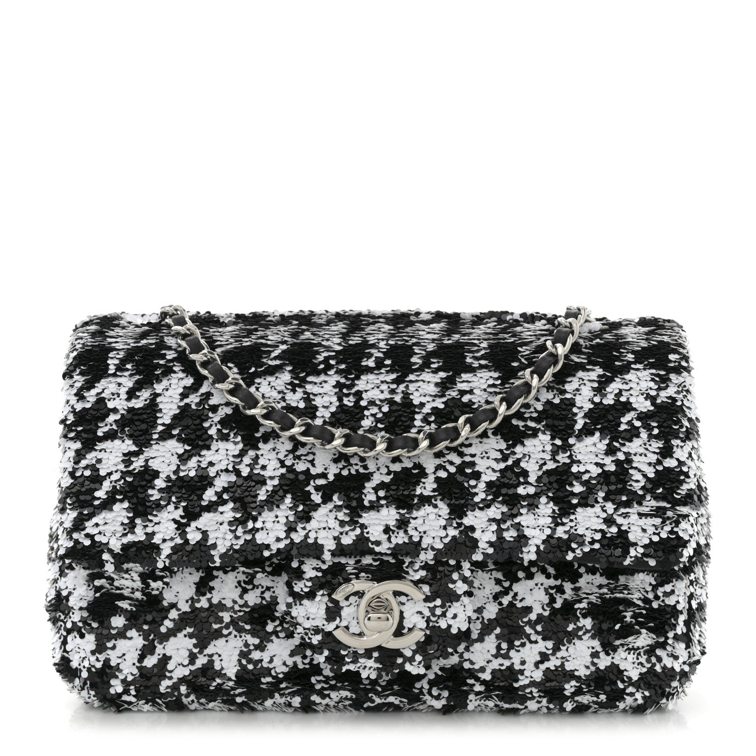 Sequin Houndstooth Small Flap Black White