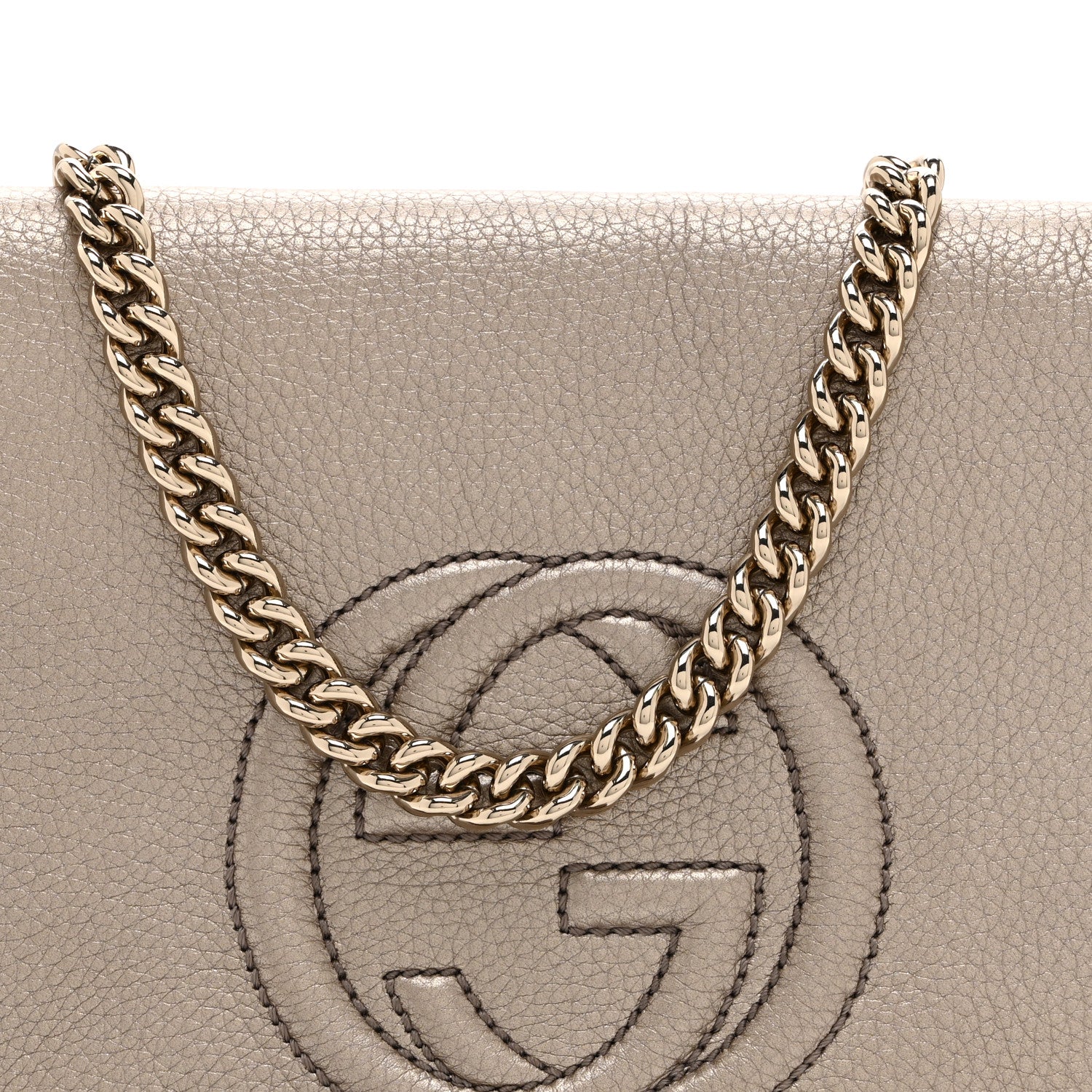 Metallic Pebbled Calfskin Medium Soho Flap Crossbody Golden Beige