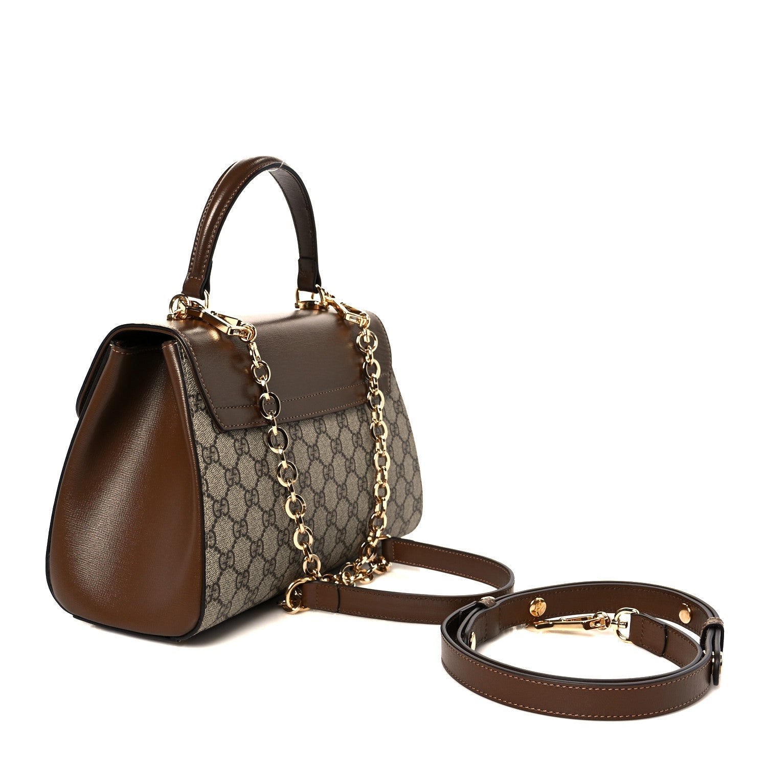 GG Supreme Monogram Calfskin Medium Horsebit 1955 Top Handle Bag Beige Ebony Brown Sugar