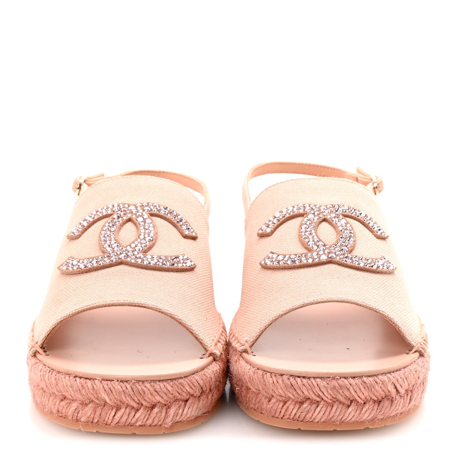 Canvas Strass CC Espadrille Slingback Sandals 38 Pink