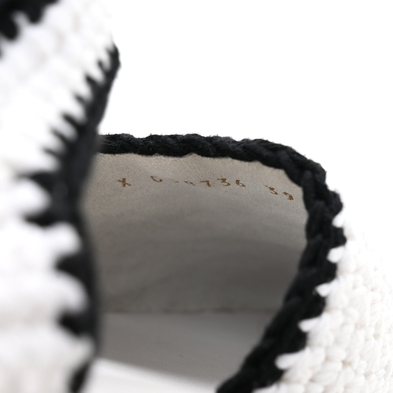 Braided Knit Cap Toe CC Ankle Strap Espadrilles 39 White Black
