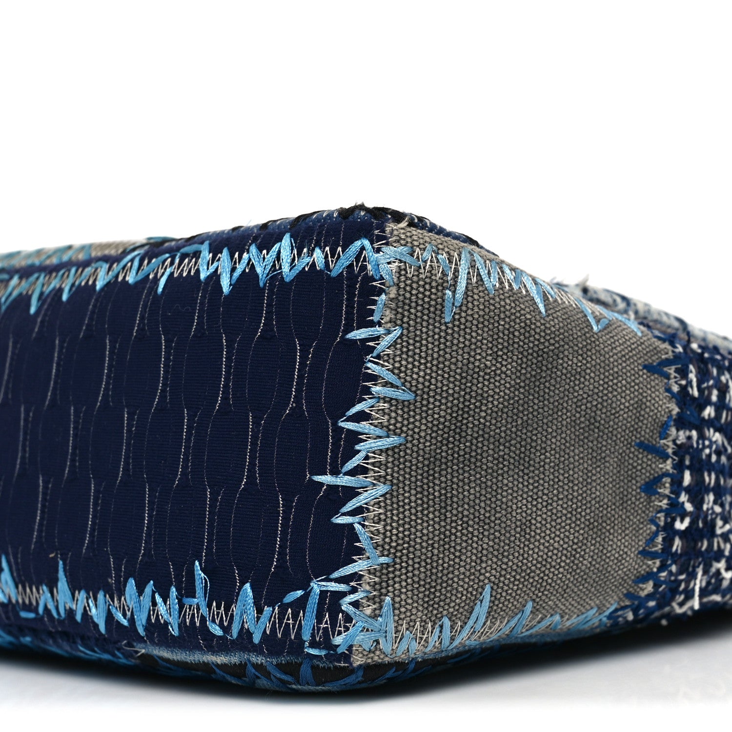 Denim Tweed Patchwork Jumbo Single Flap Blue