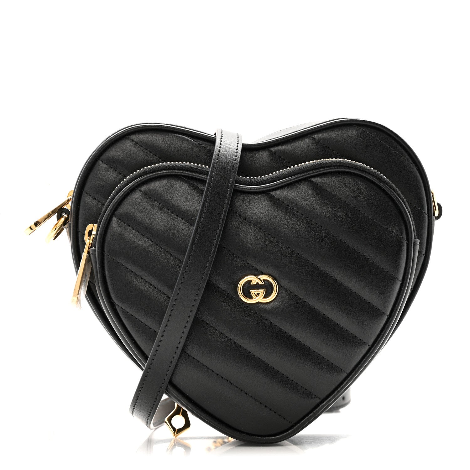 Calfskin Matelasse Diagonal Mini Interlocking G Heart Shoulder Bag Black
