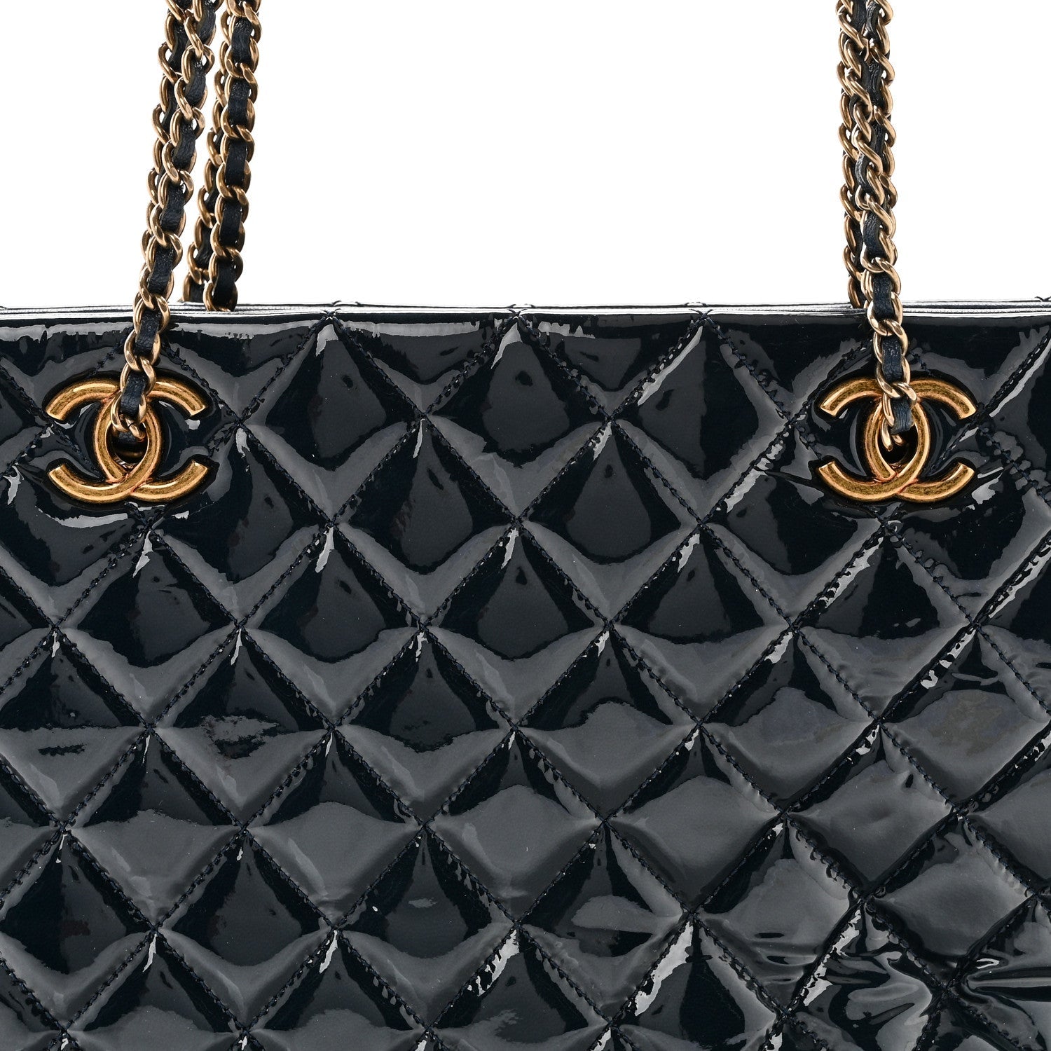 Patent Goatskin Quilted Small CC Eyelet Tote Blue