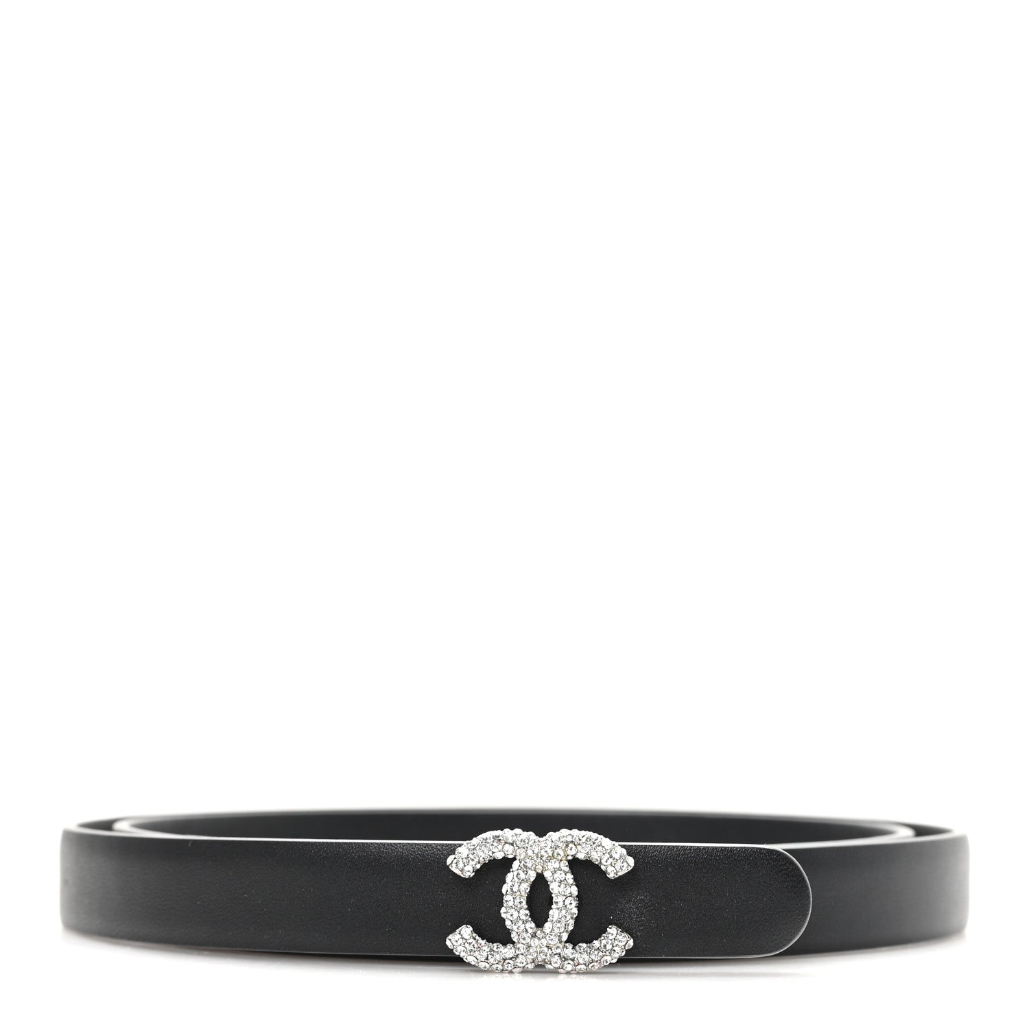Calfskin Crystal CC Skinny Belt 90 36 Black