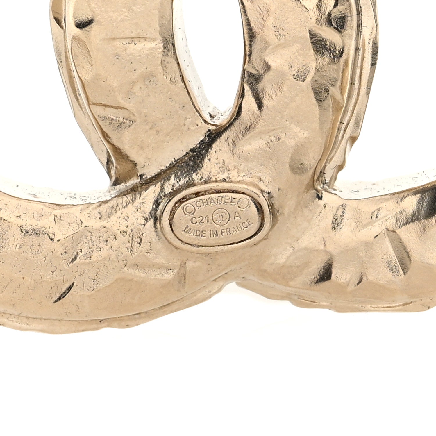 Crystal Textured CC Brooch Light Gold