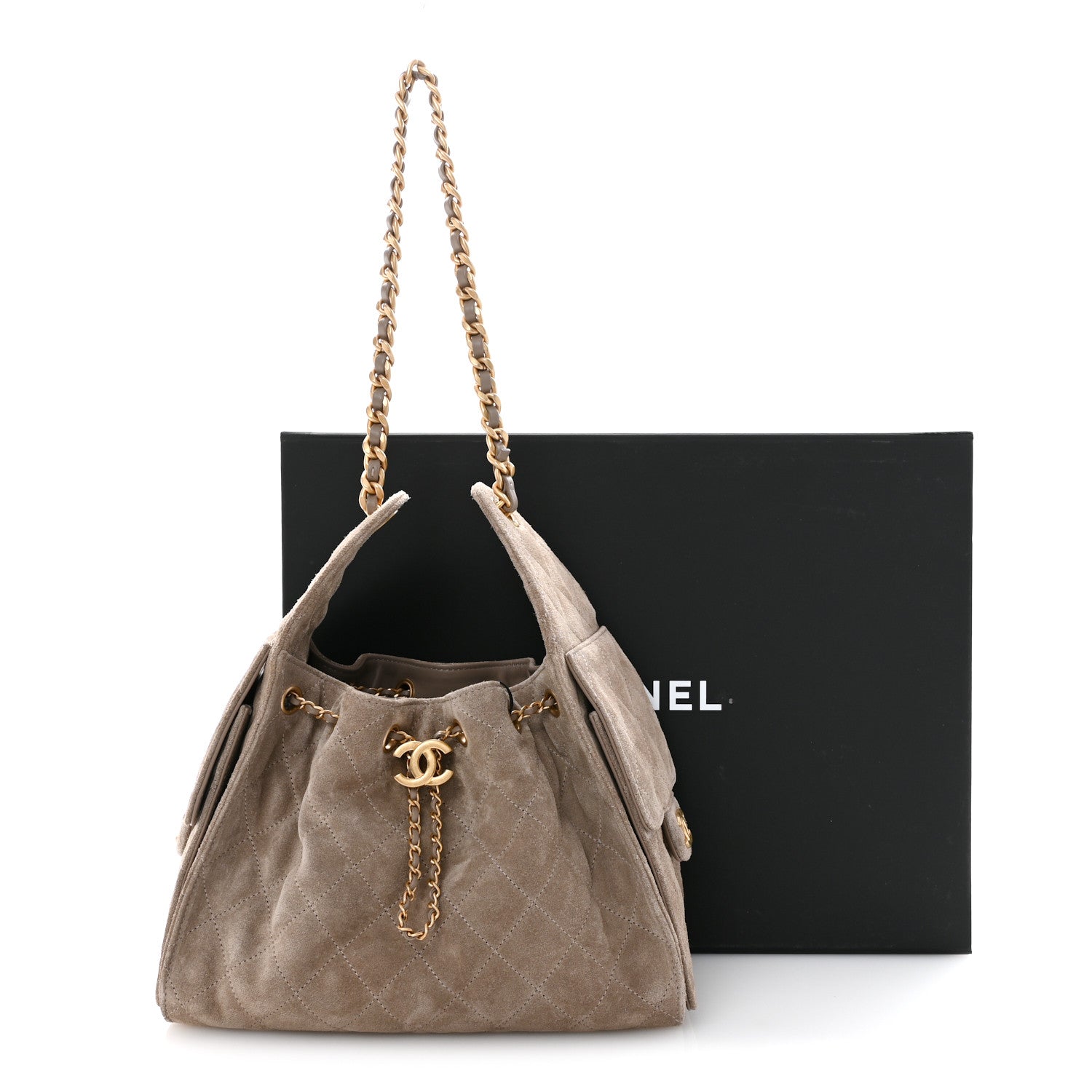 Suede Quilted Small Chanel 25 Handbag Dark Grey