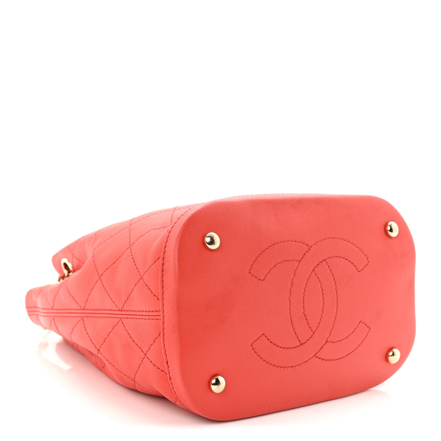Calfskin Stitched Chain Bucket Bag Coral