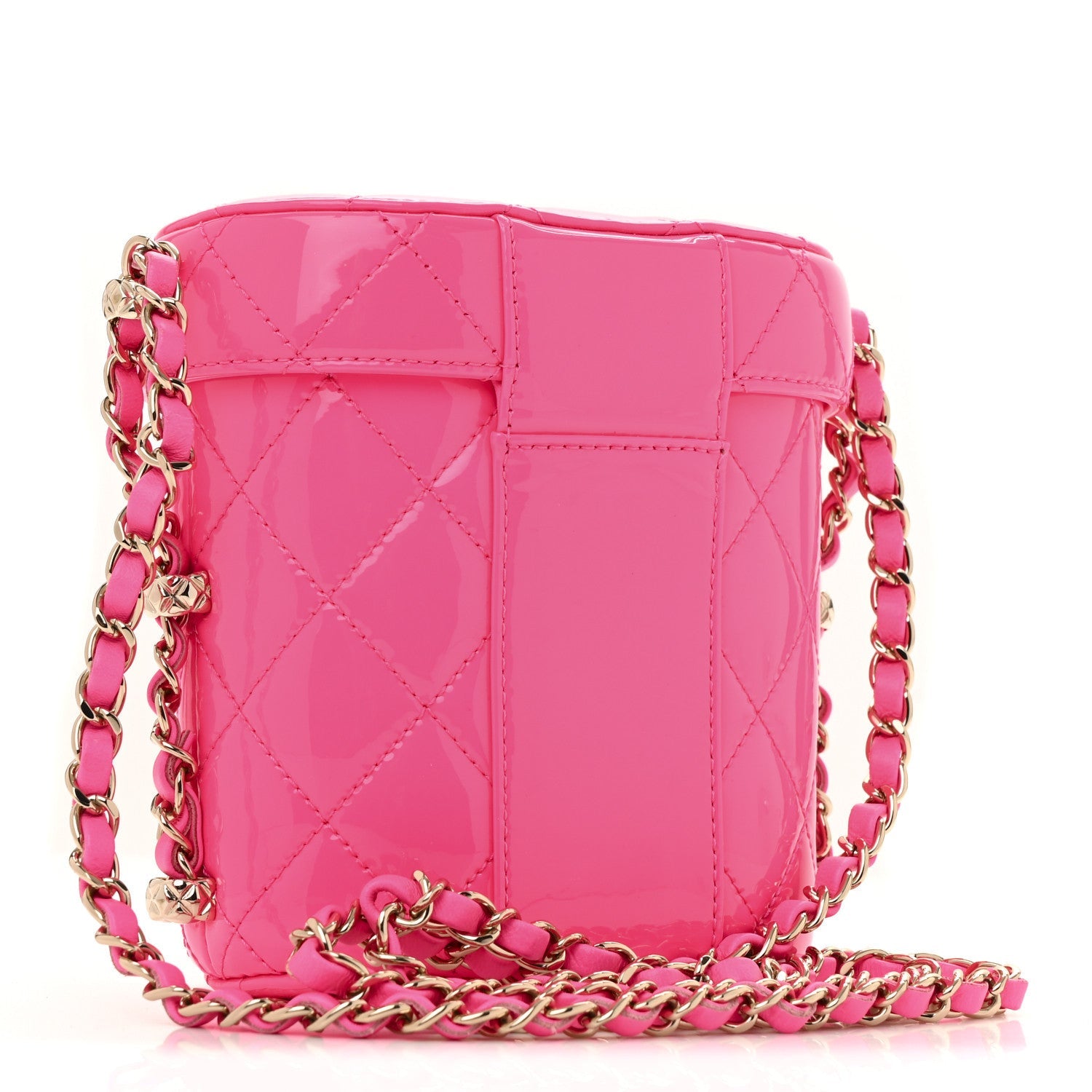 Patent Quilted CC Vani-Tea Case With Chain Neon Pink