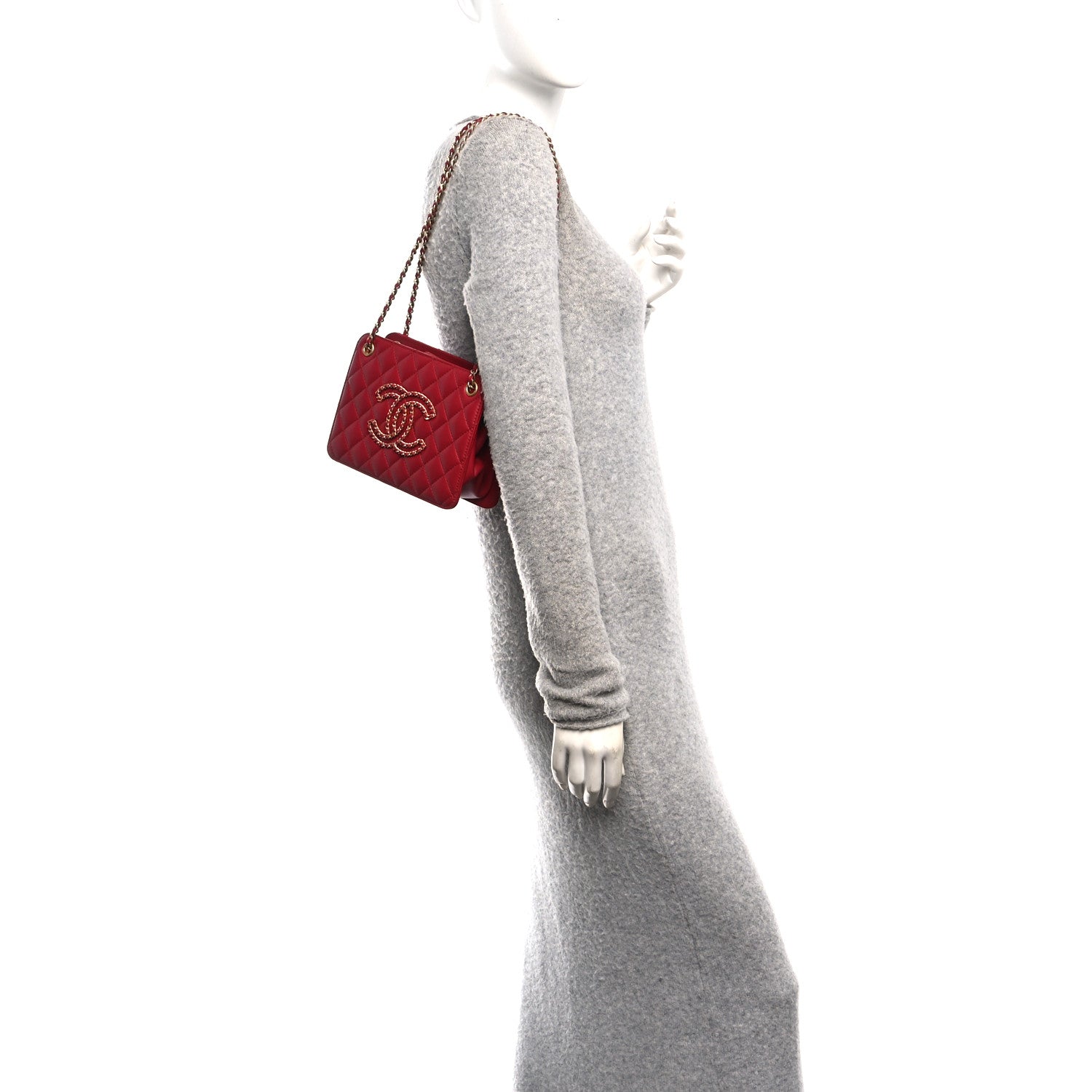 Calfskin Quilted Small CC Chain Accordion Tote Red
