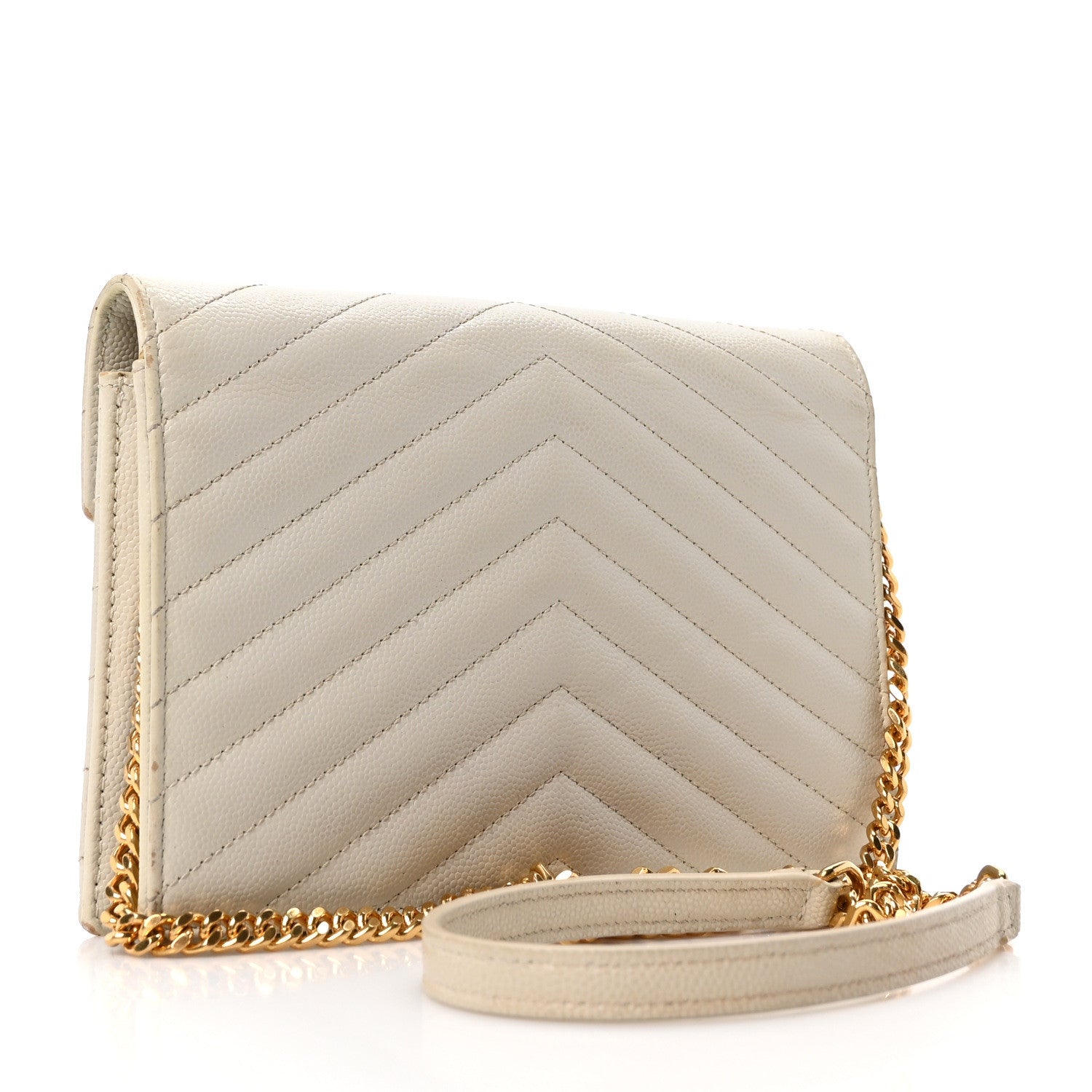 Grain De Poudre Matelasse Chevron Cassandre Envelope Chain Wallet Crema Soft