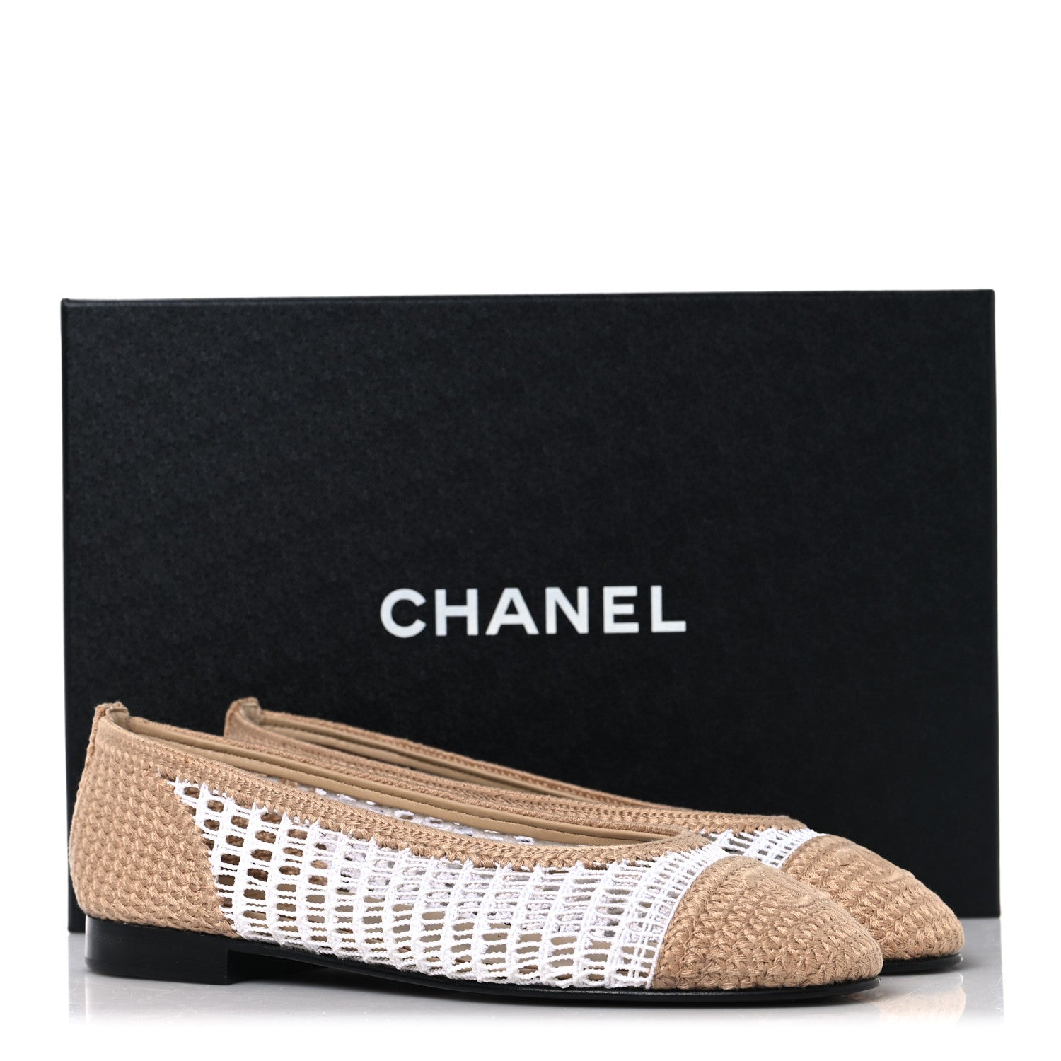 Raffia Cap Toe Ballerina Flats 37 White Beige