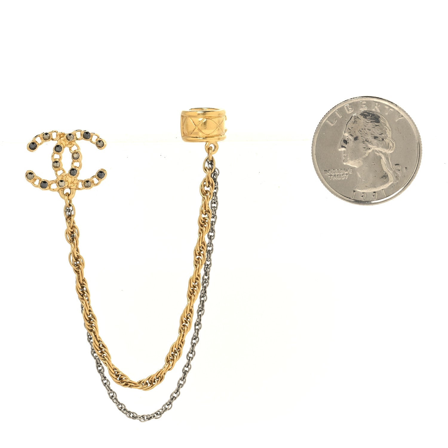Crystal CC Chain Cuff Single Earring Gold Silver