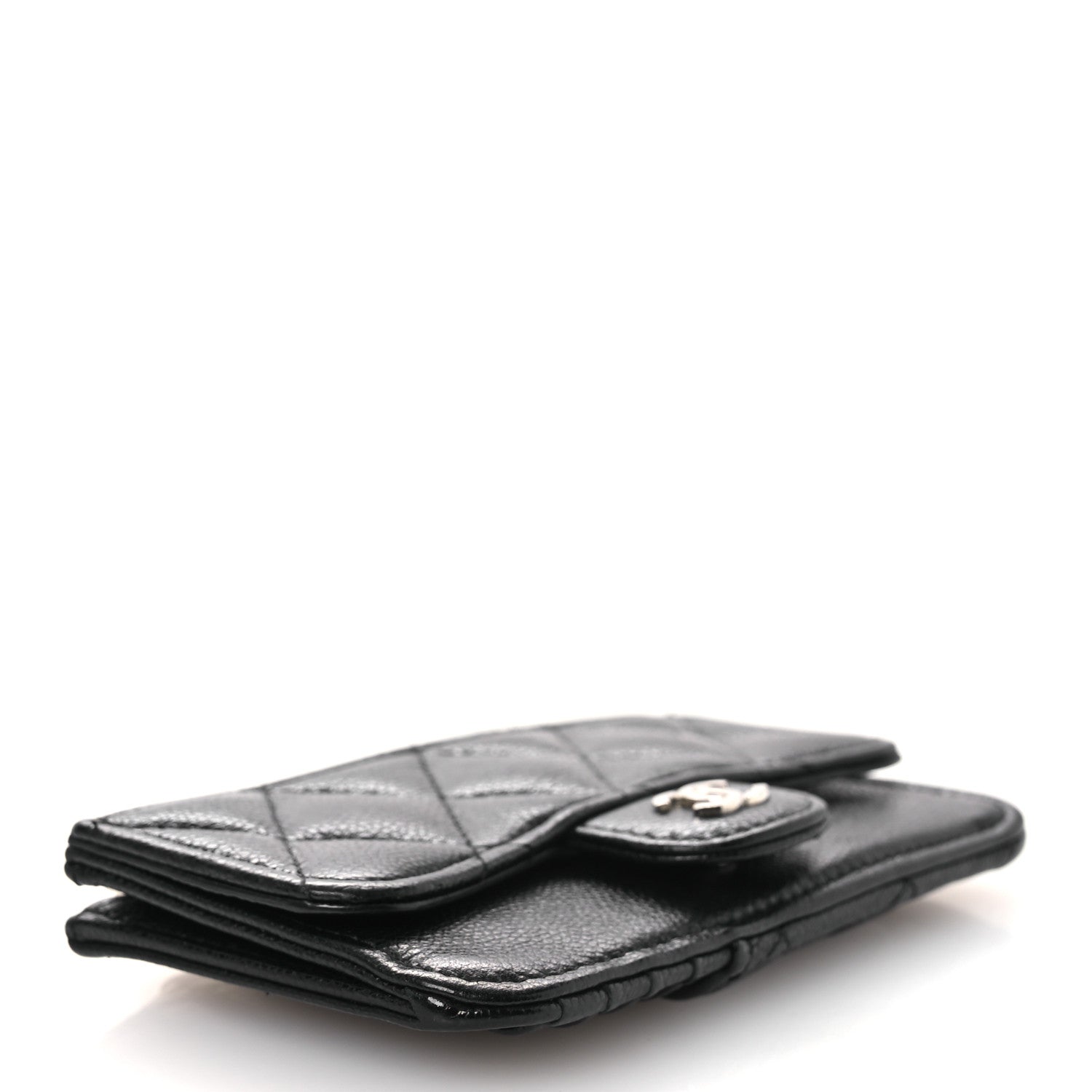 Caviar Quilted Flap Zip Card Holder Black