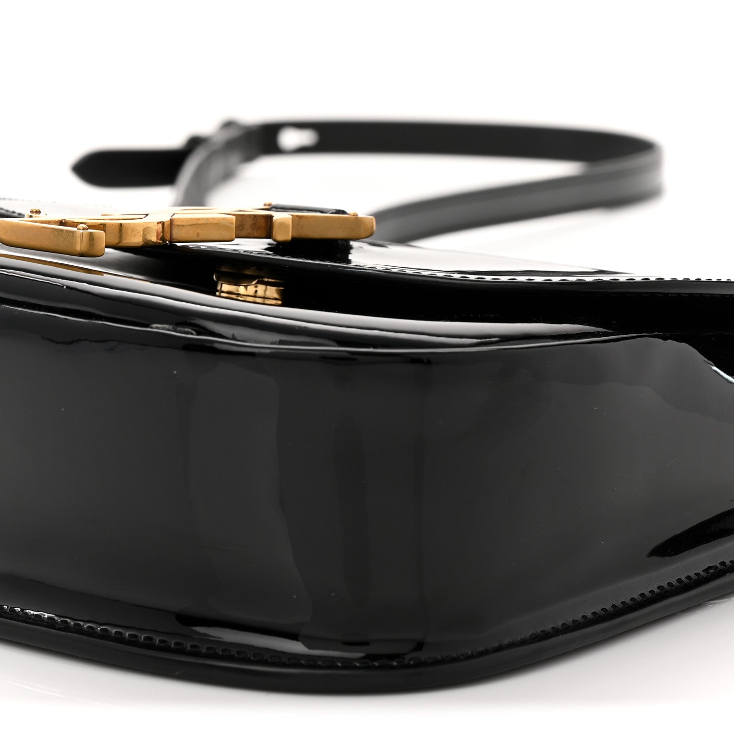 Patent Calfskin Classic Monogram Small Kaia Satchel Black