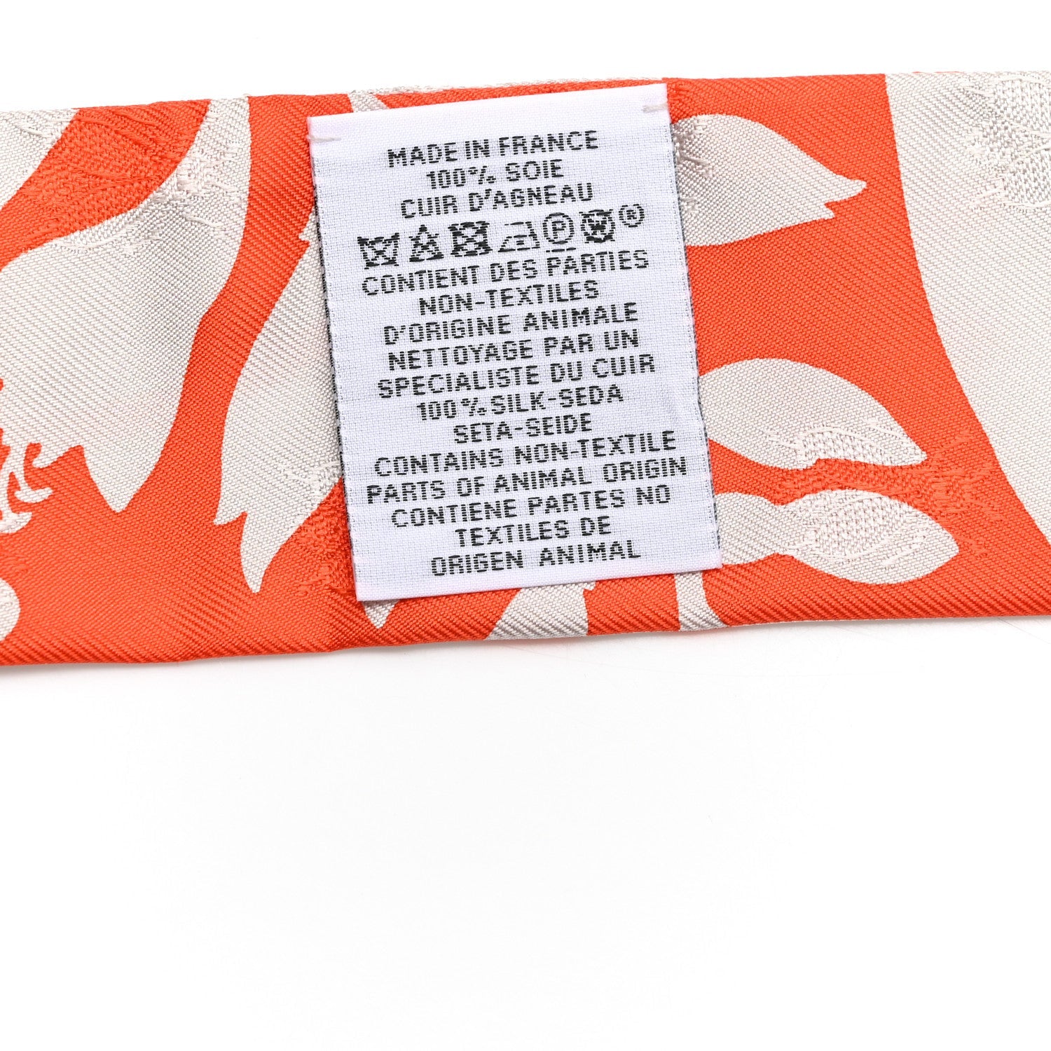 Silk Calfskin Bouquet Final Fringed Twilly Orange Gris Perle Vermillion