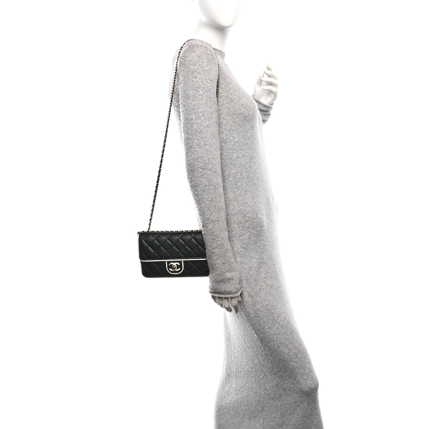 Lambskin Quilted Resin CC Mini Flap Bag Black White